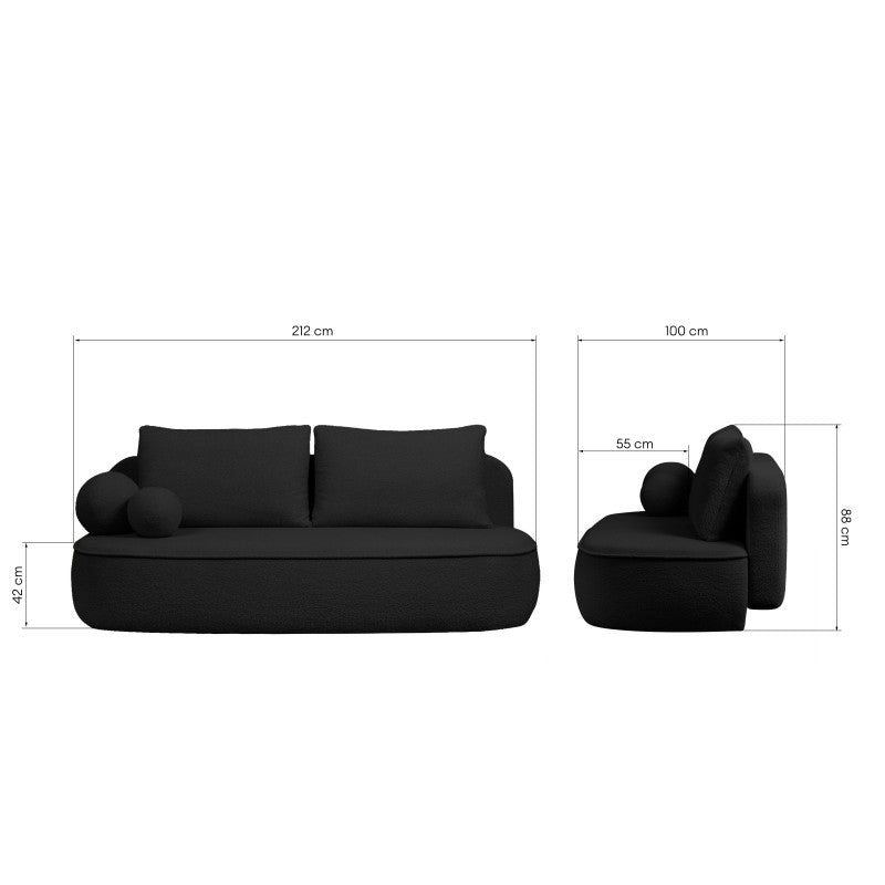 Sofa lova BELLA, juodas bouclé