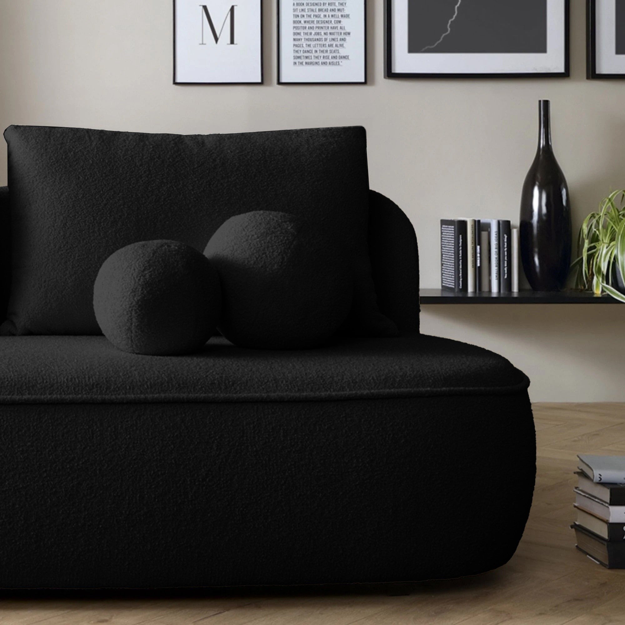 Sofa lova BELLA, juodas bouclé