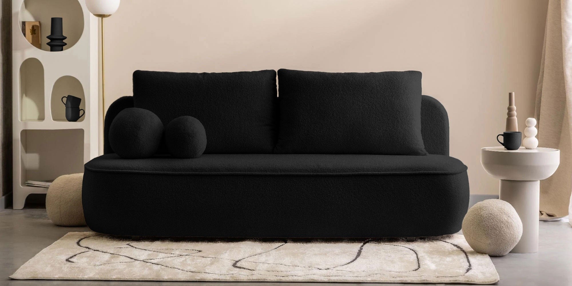 Sofa lova BELLA, juodas bouclé