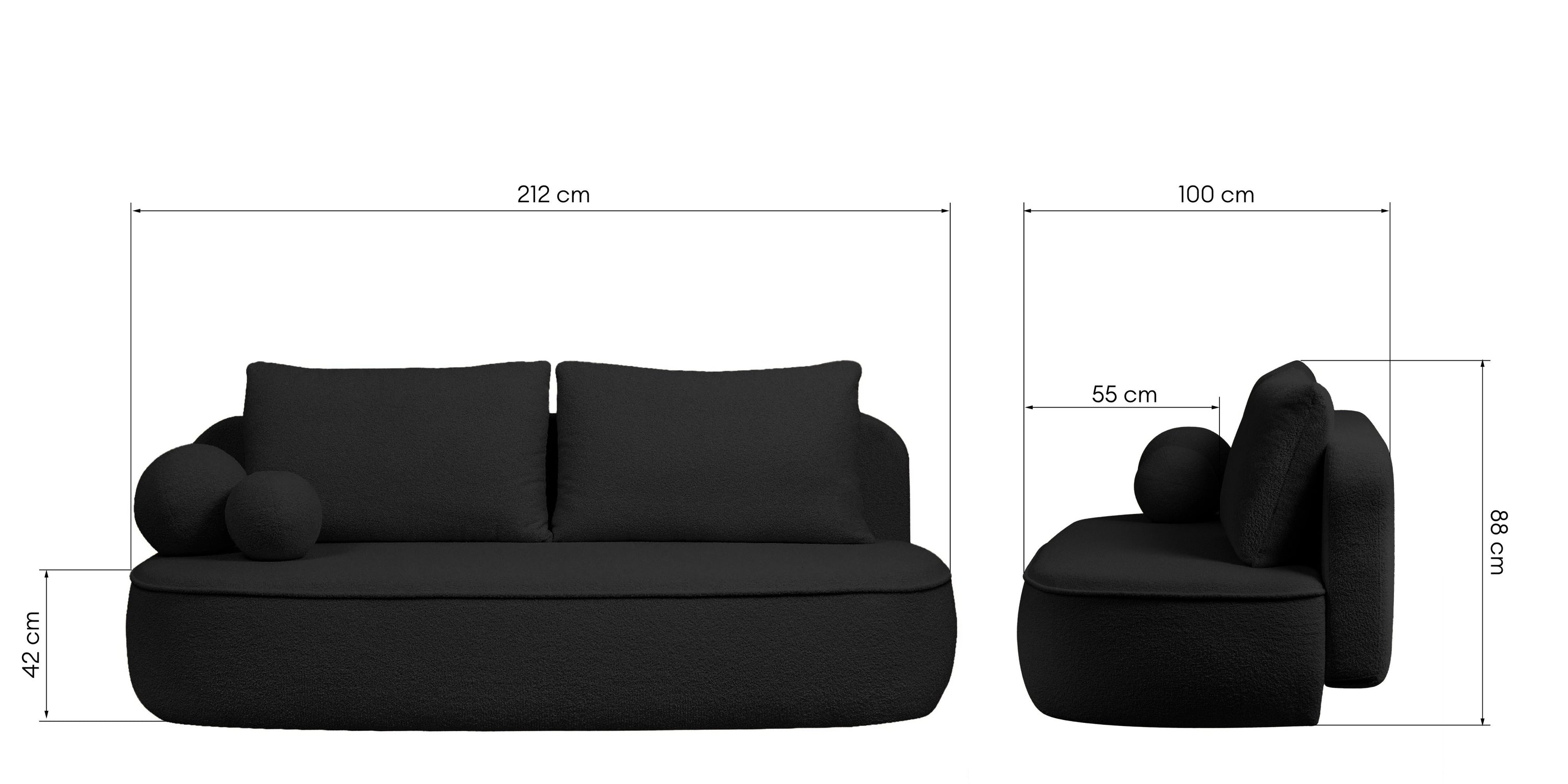 Sofa lova BELLA, juodas bouclé