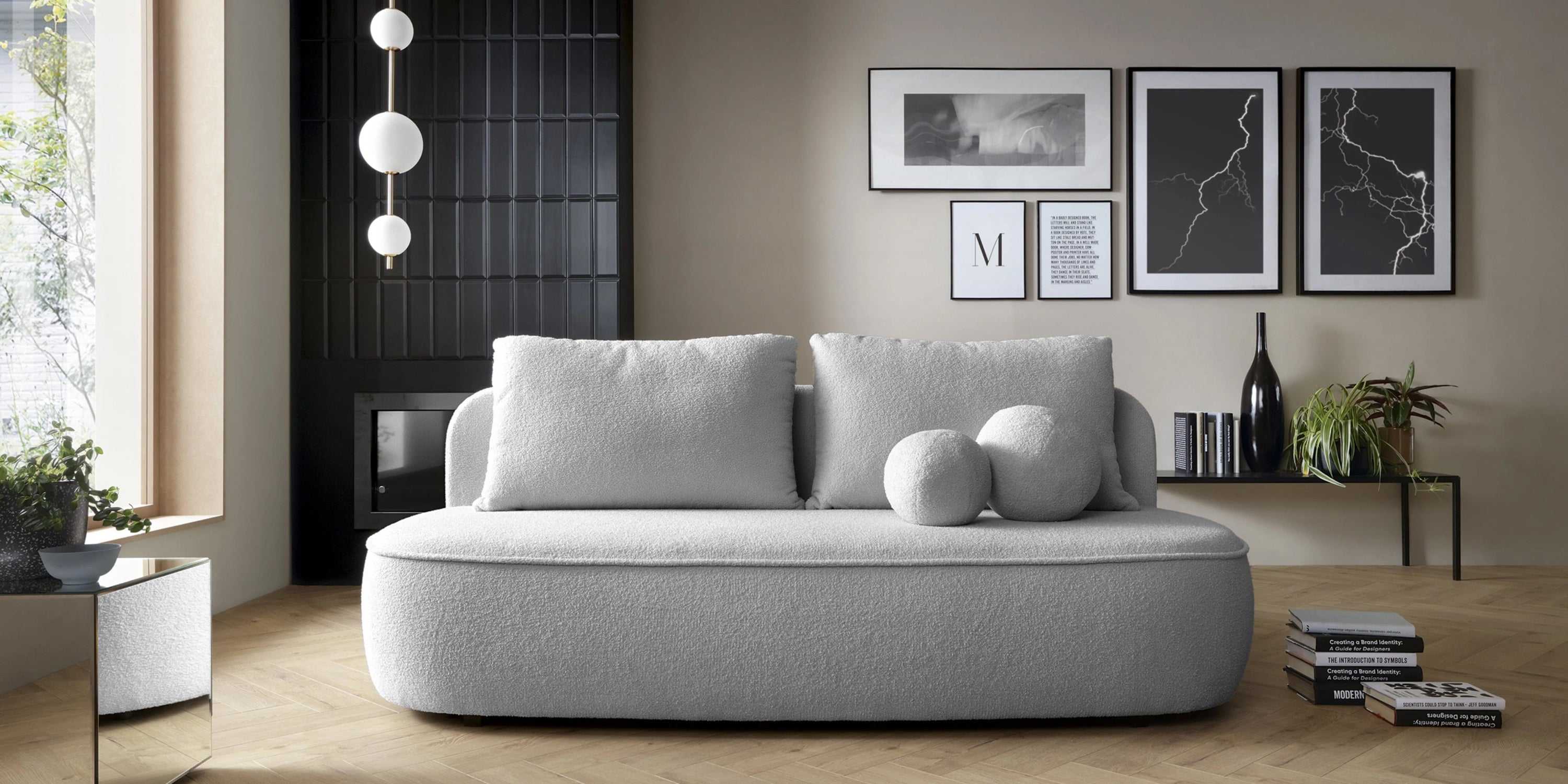 Sofa lova BELLA, pilkas bouclé