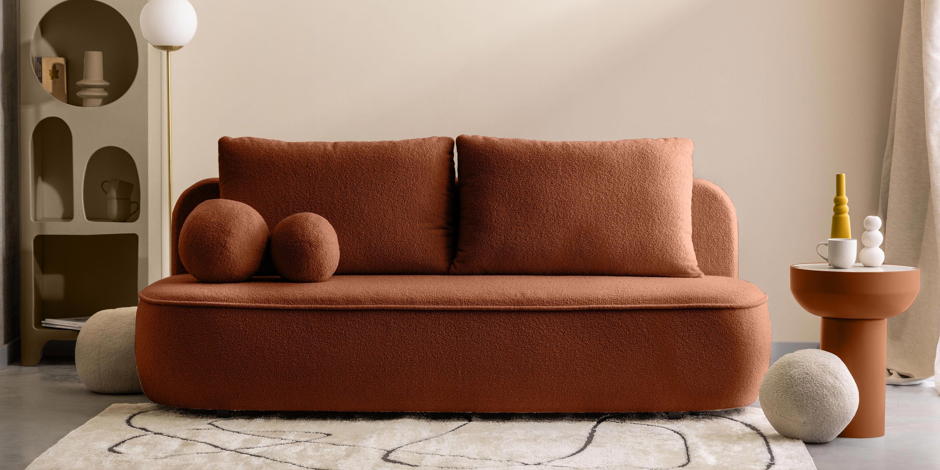 Sofa lova BELLA, rūdžių bouclé