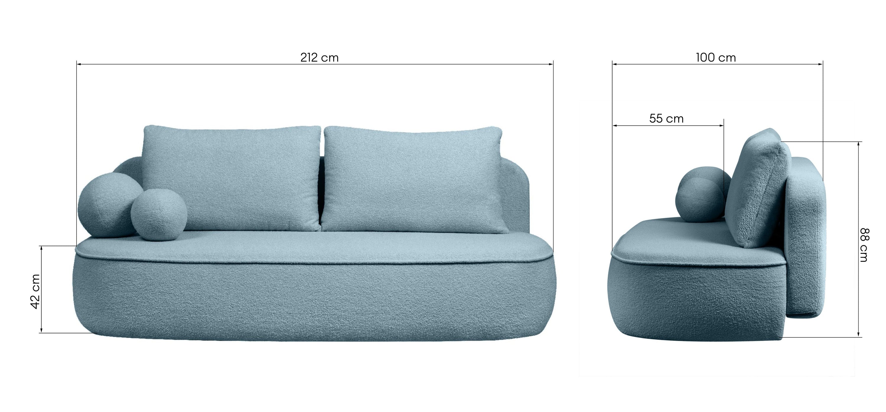 Sofa lova BELLA, melsvas bouclé