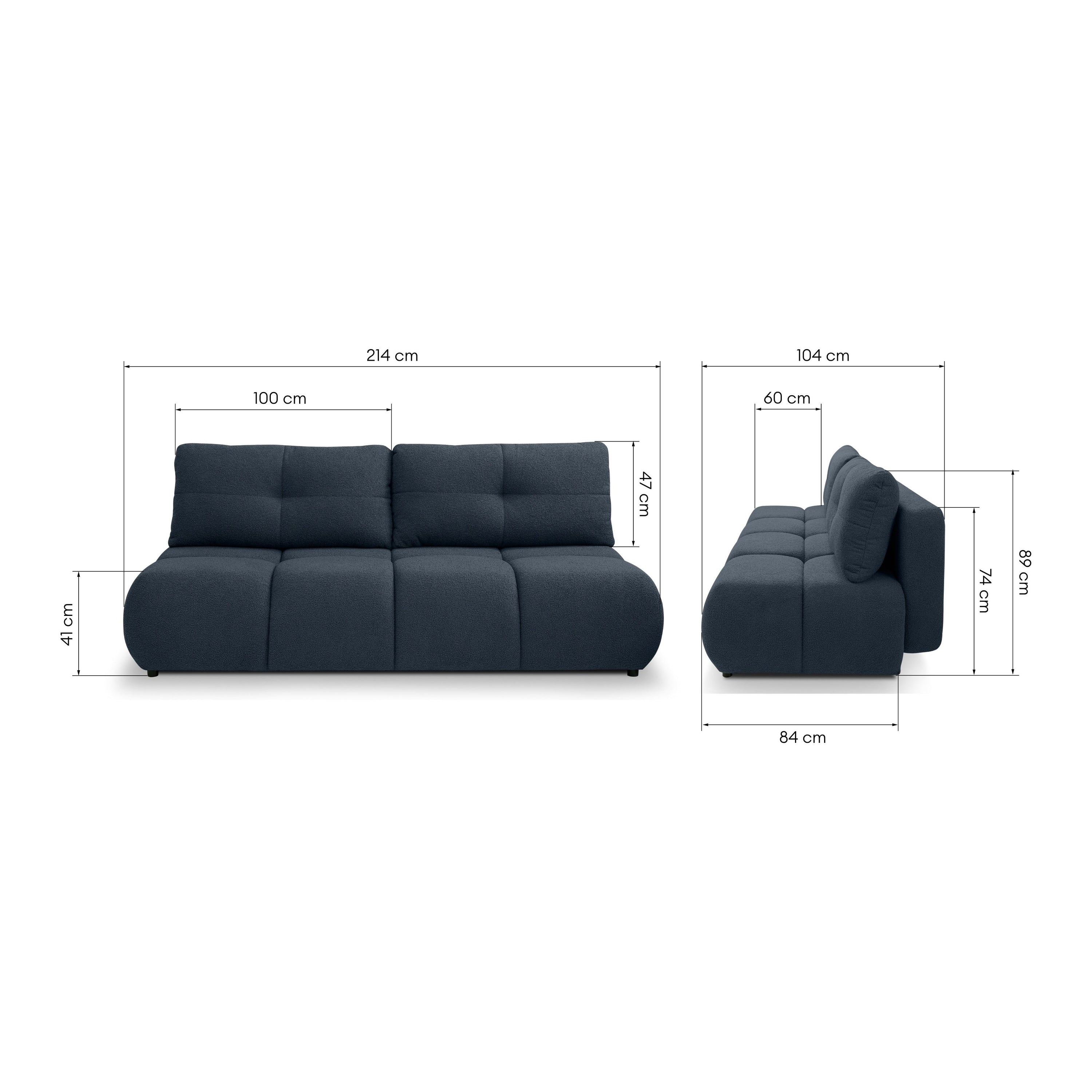Sofa lova solo tamsiai melyna boucle – elegantiškas, Modernus sprendimas jūsų svetainei | namuideja.lt | sofos, baldai, sveta