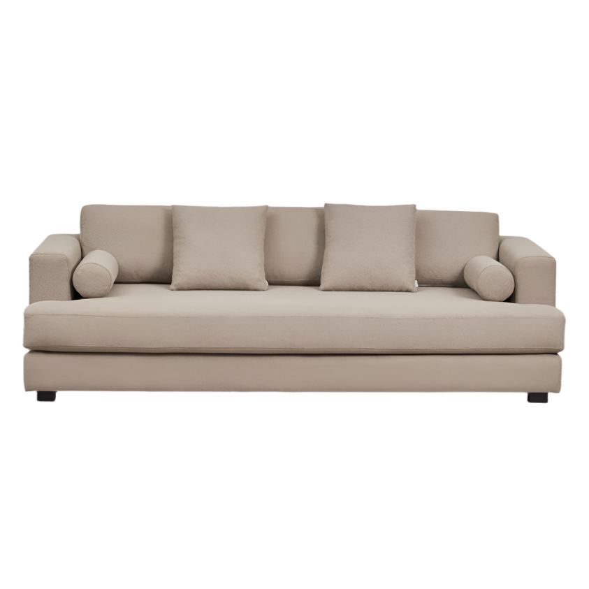 Trivietė sofa NELTON iš boucle audinio, švelniai balta