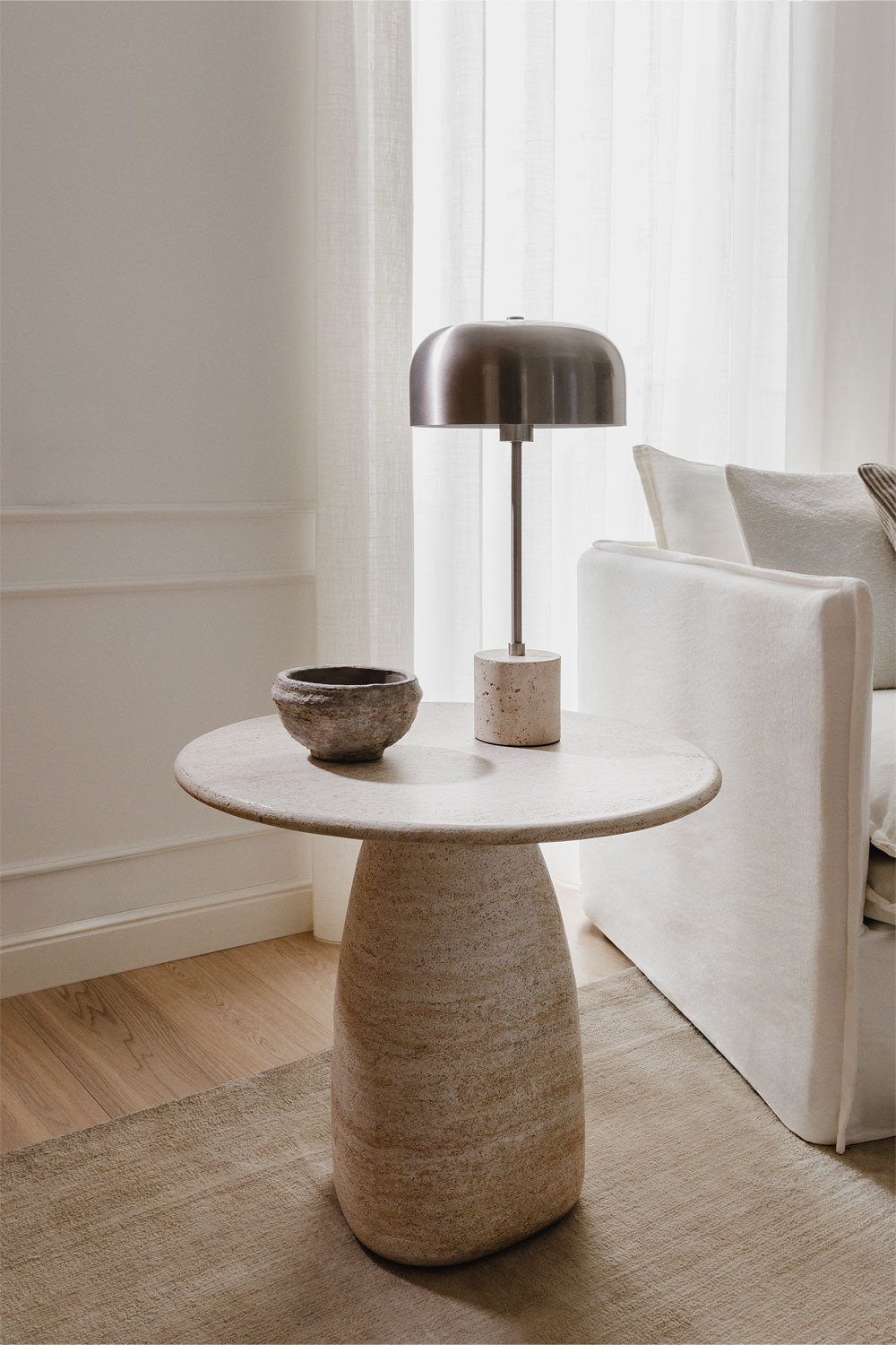 Side table GREVIK, travertine Ø45 cm