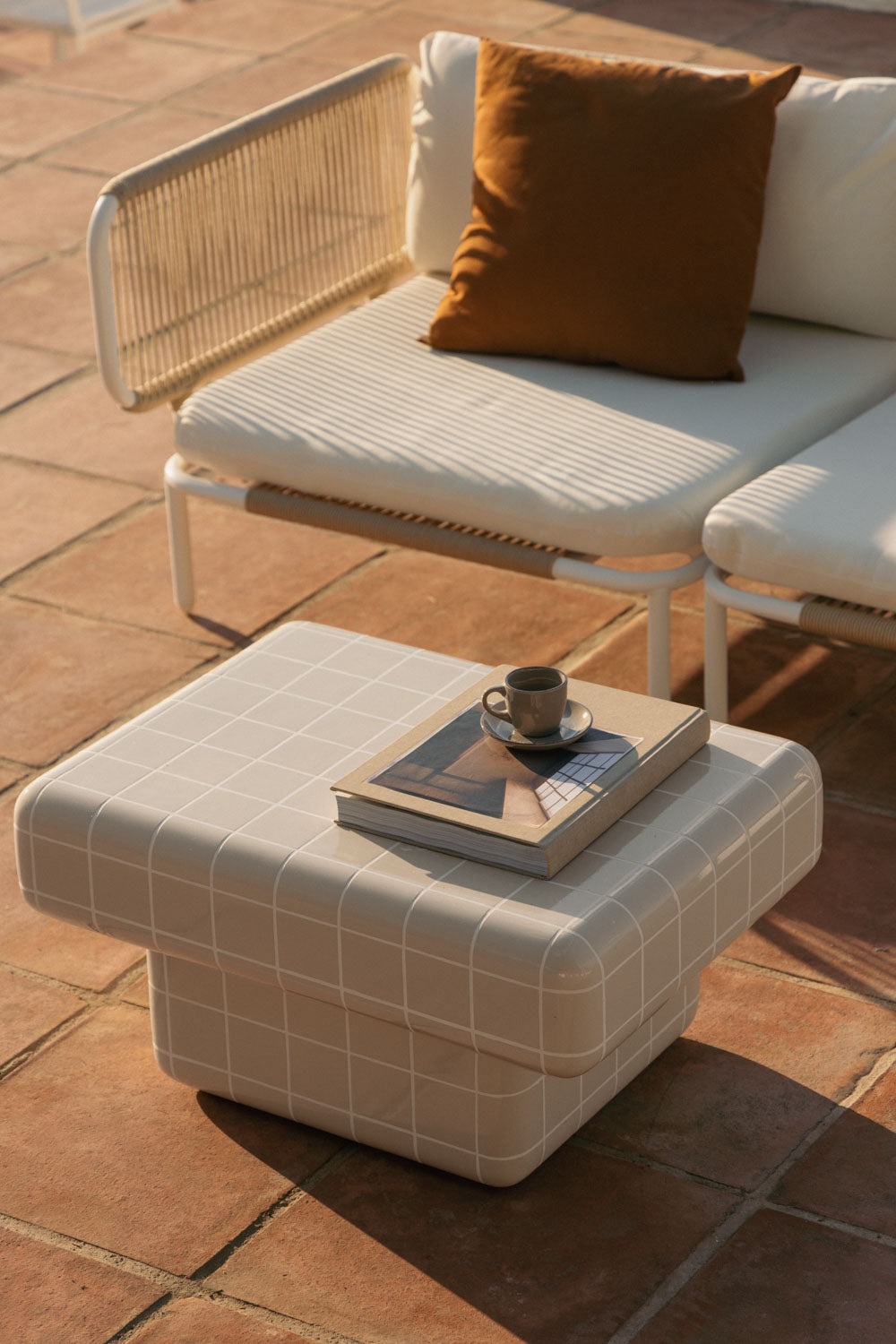 Rectangular outdoor coffee table CERO, beige cement (option 2)