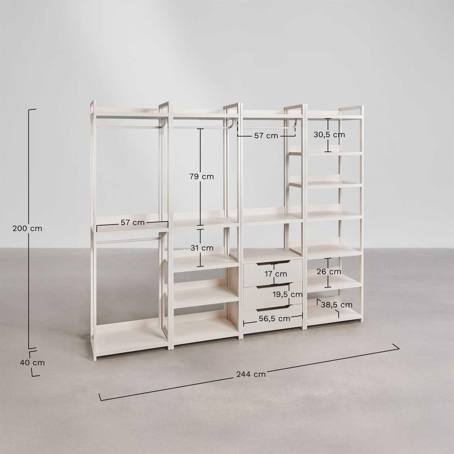 Modulinė atvira spinta CENEUNO 4 dalių, metalas