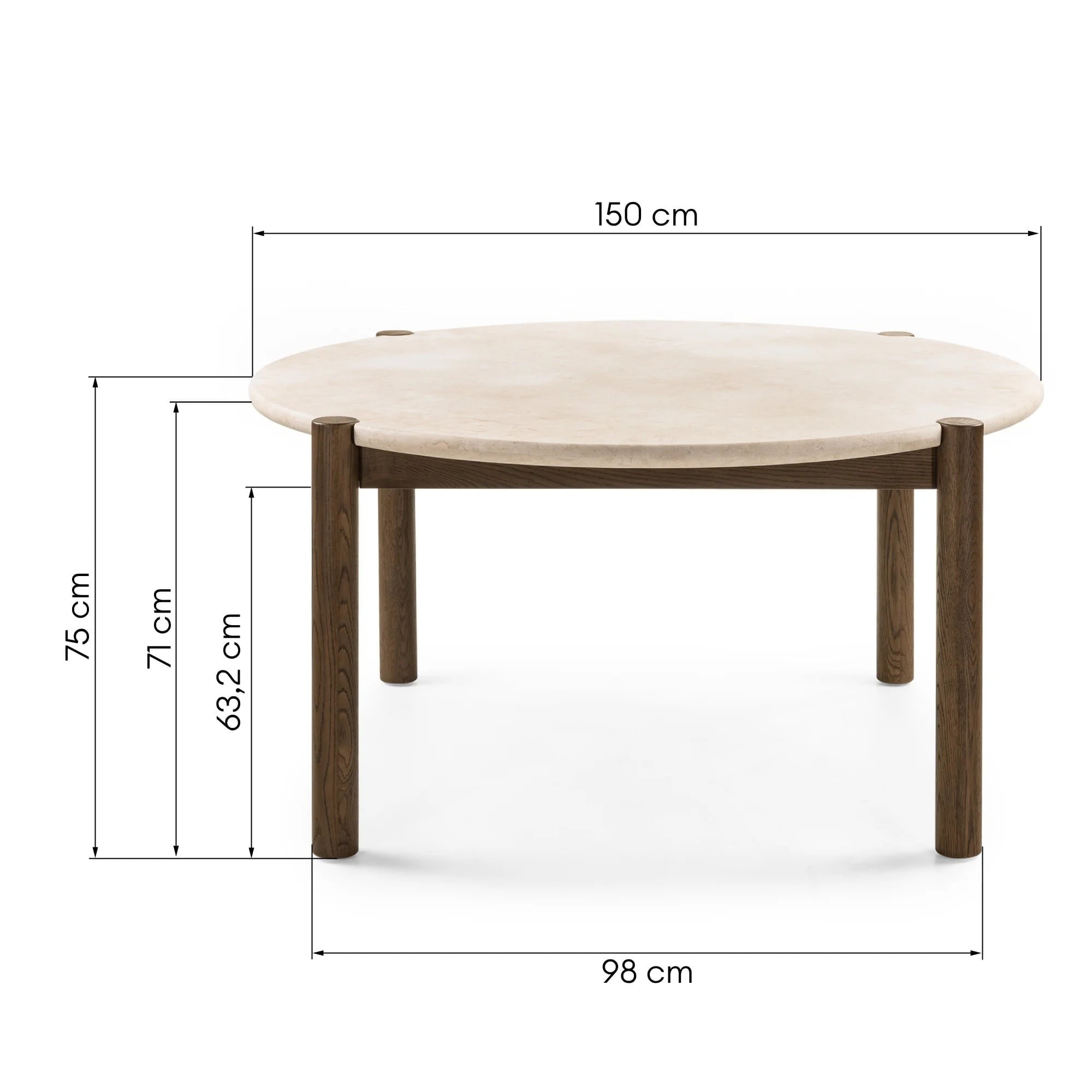 Dining table CARENE, marble/dark oak, 150 cm