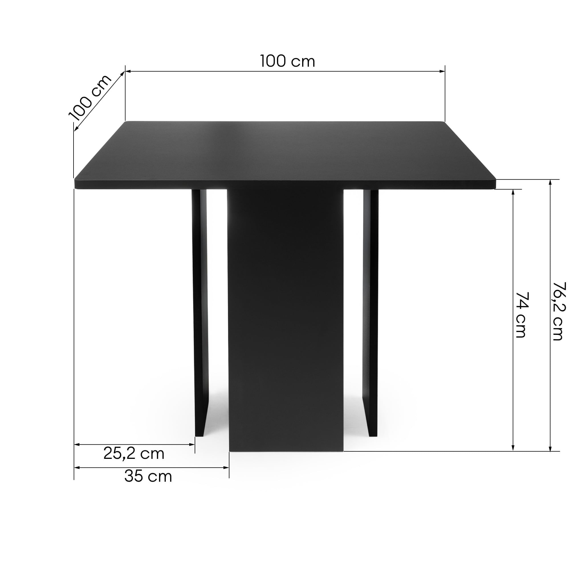 Kvadratinis stalas FACILE, juodas, 100 cm