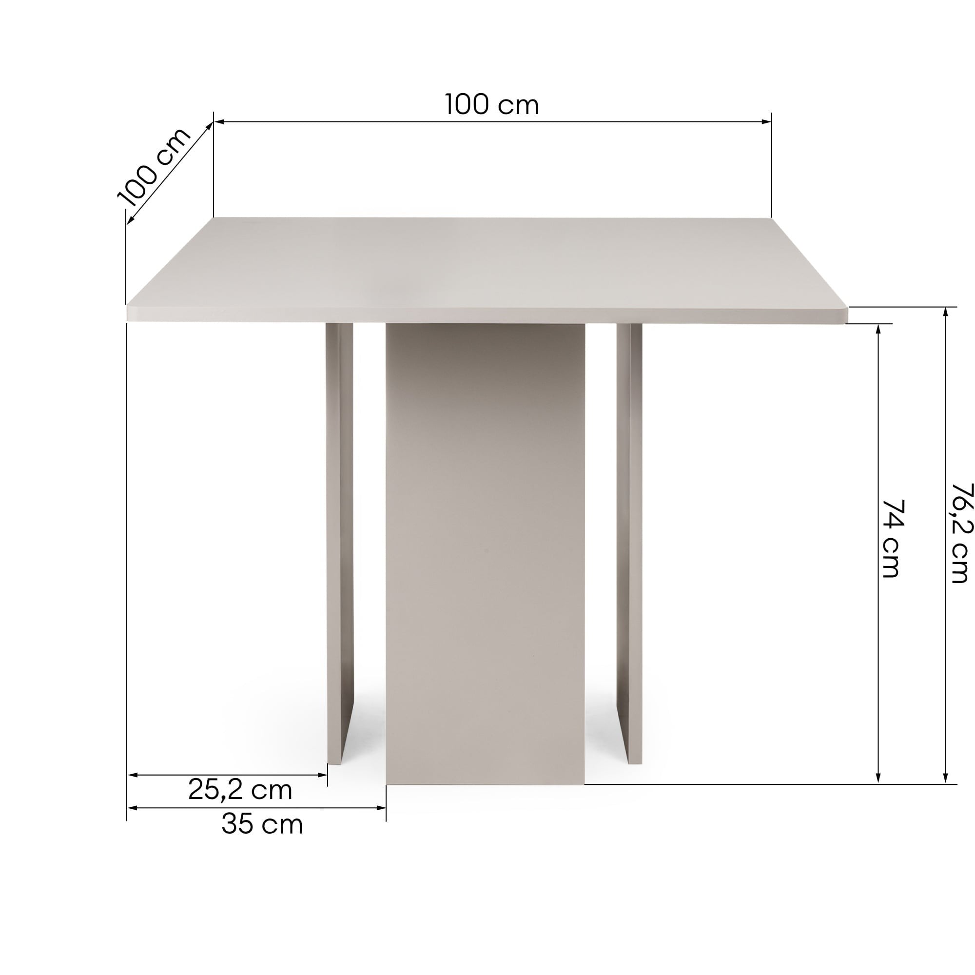 Kvadratinis stalas FACILE, kašmyras, 100 cm