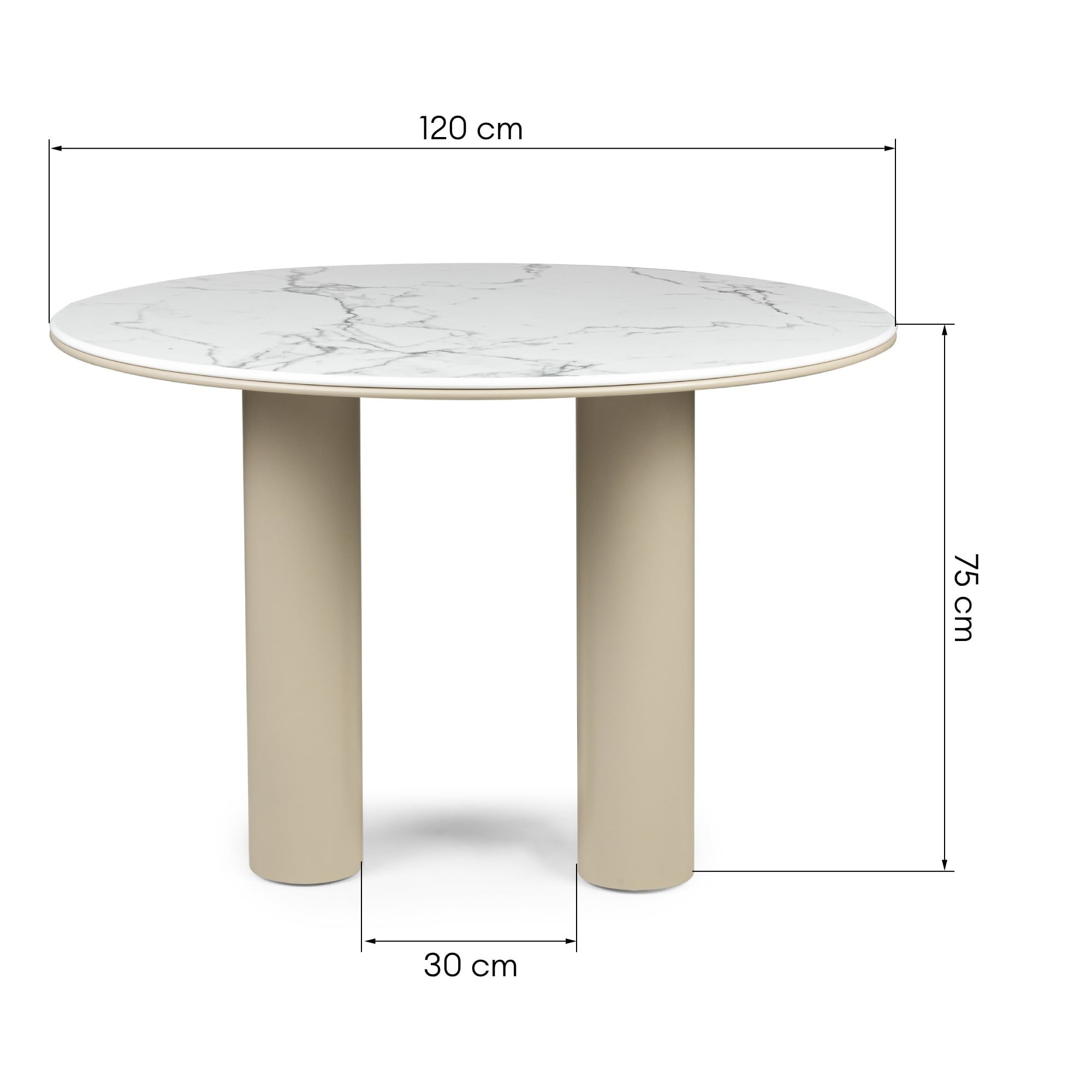 Apvalus valgomojo stalas GLORIA, marmuras/tamsiai smėlinis, 120 cm