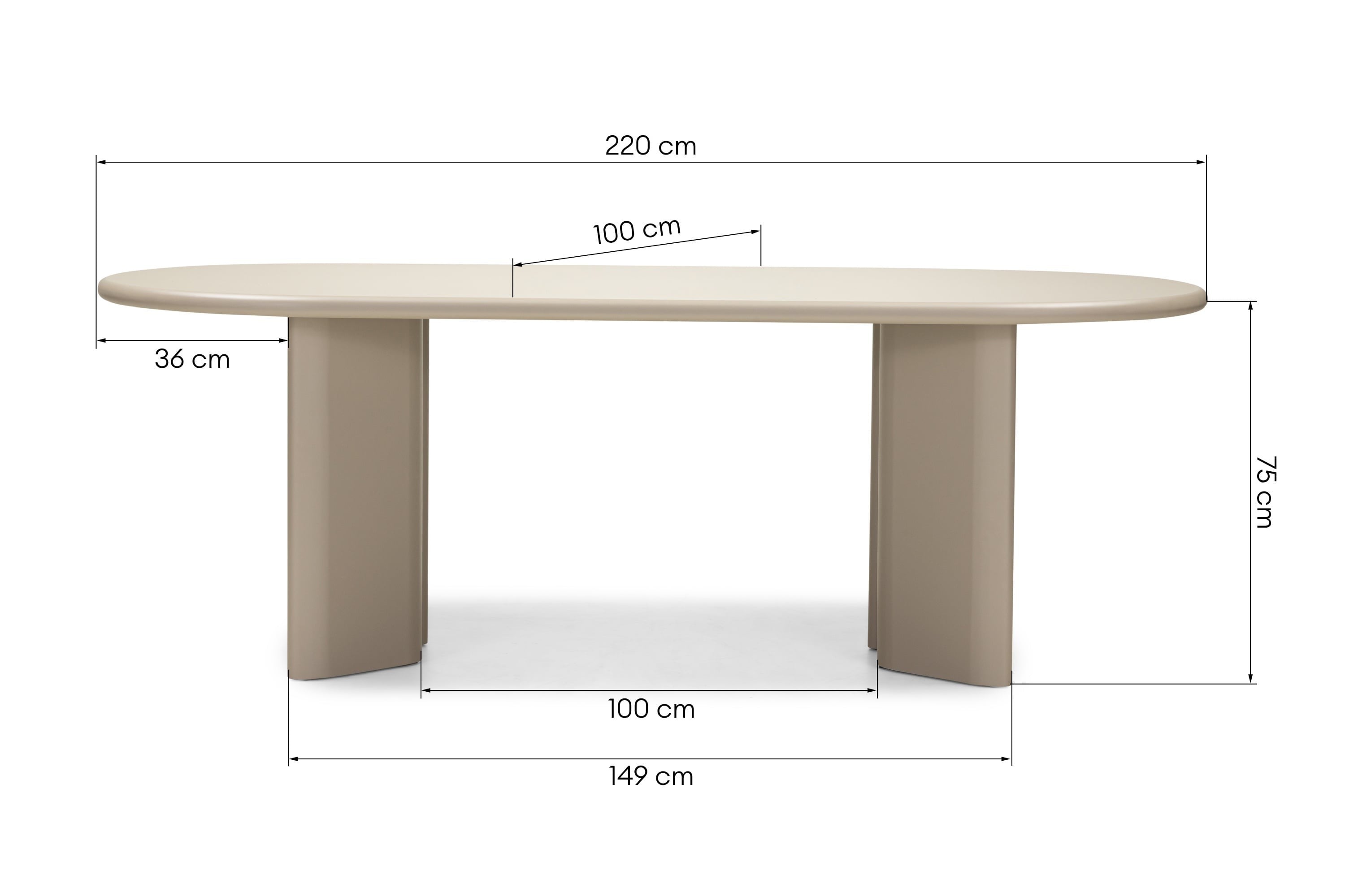 LAMOUR oval dining table, dark beige, 220 cm