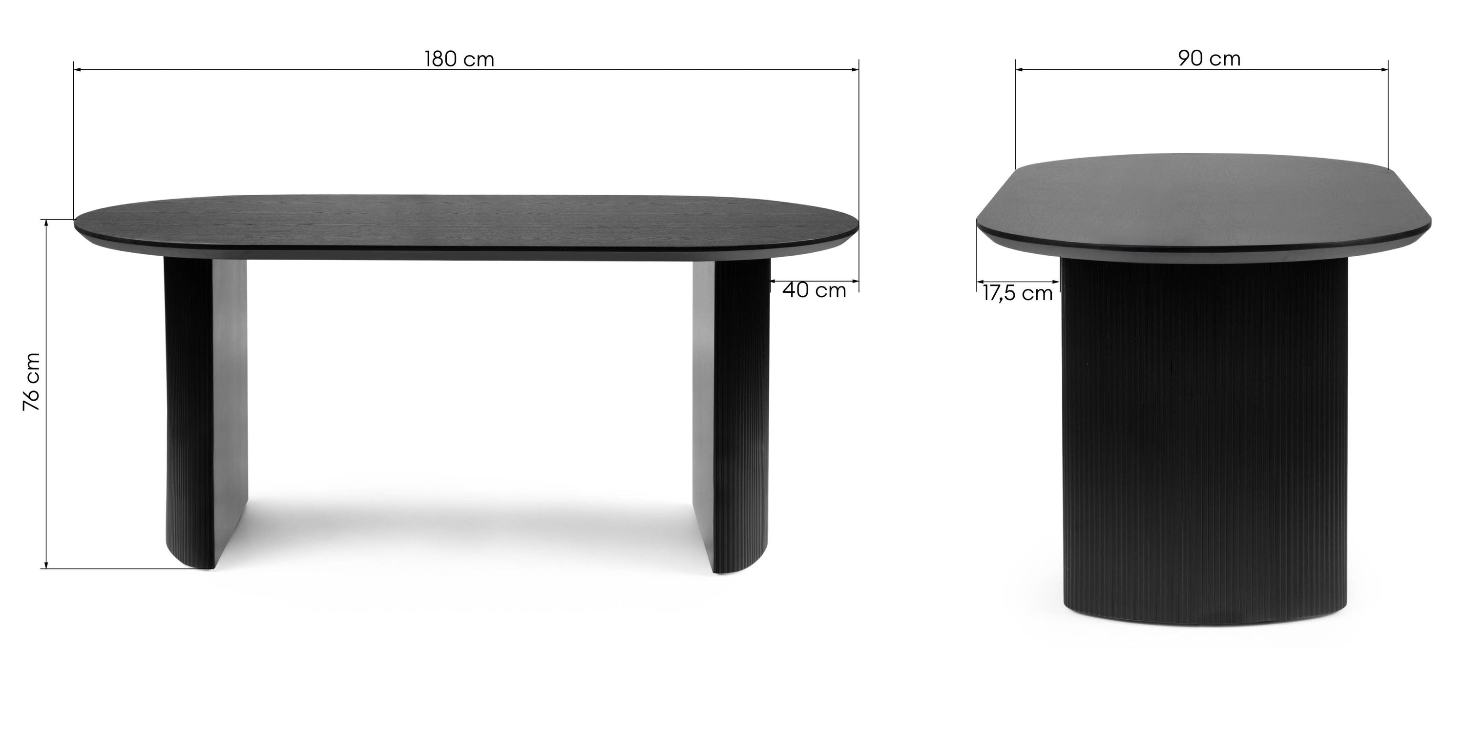 Ēdamgalds MATINE, melns, rievots, 180 cm