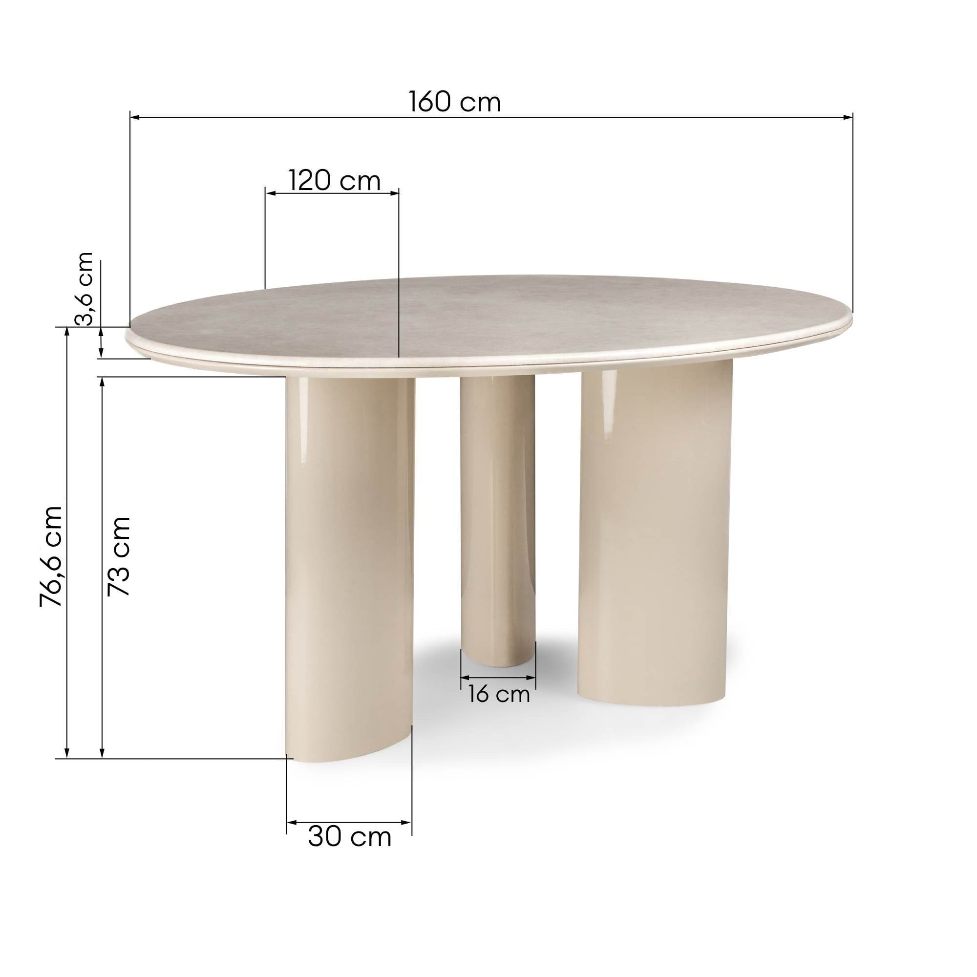 Dining table SOLANE, marble, sand, 160 cm