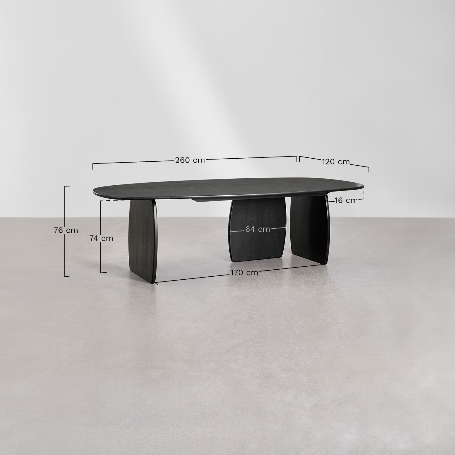 Stalas ARGUS, ovalus, 260x120 cm, mango mediena