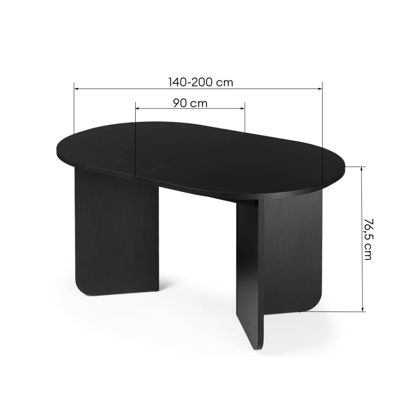 Išlankstomas ovalus stalas MOULIN 140-200 cm, juodas