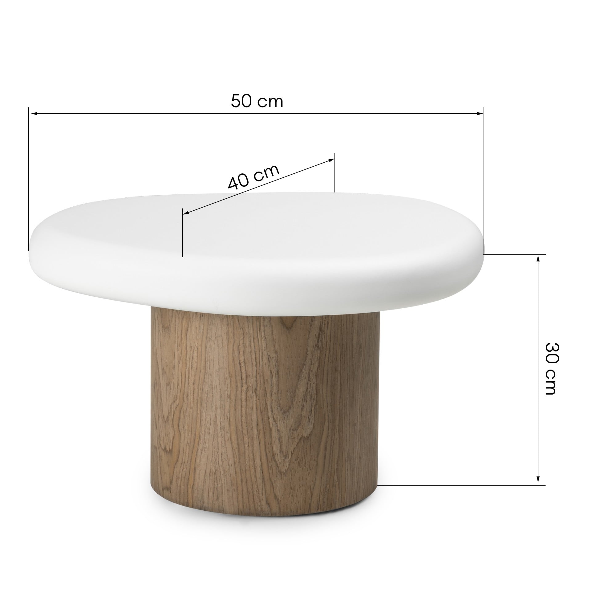 Šoninis staliukas EMERIC, baltas/orehas, organinis, 50 cm