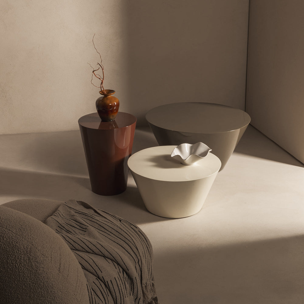 Coffee table DERAIN, cream white, high gloss, 60 cm