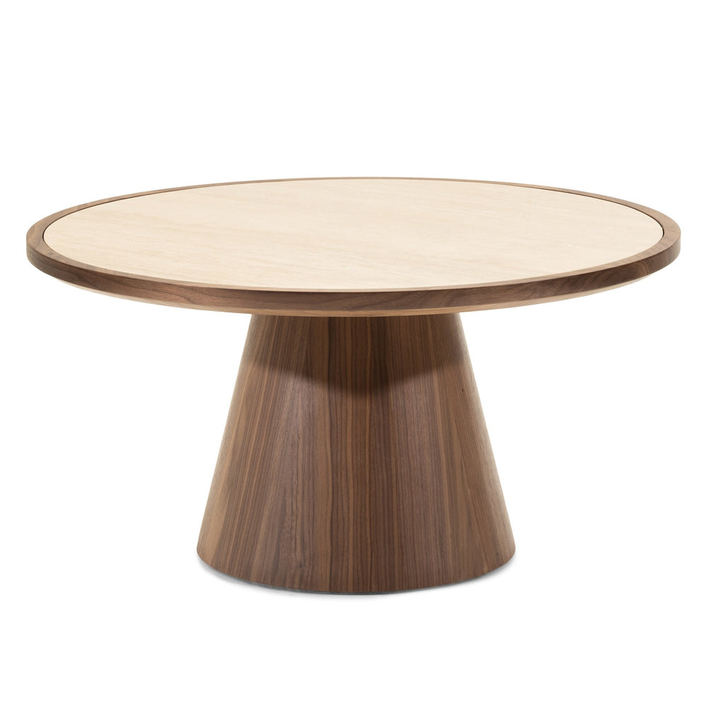 Coffee table HERBE, travertine/walnut, 80 cm