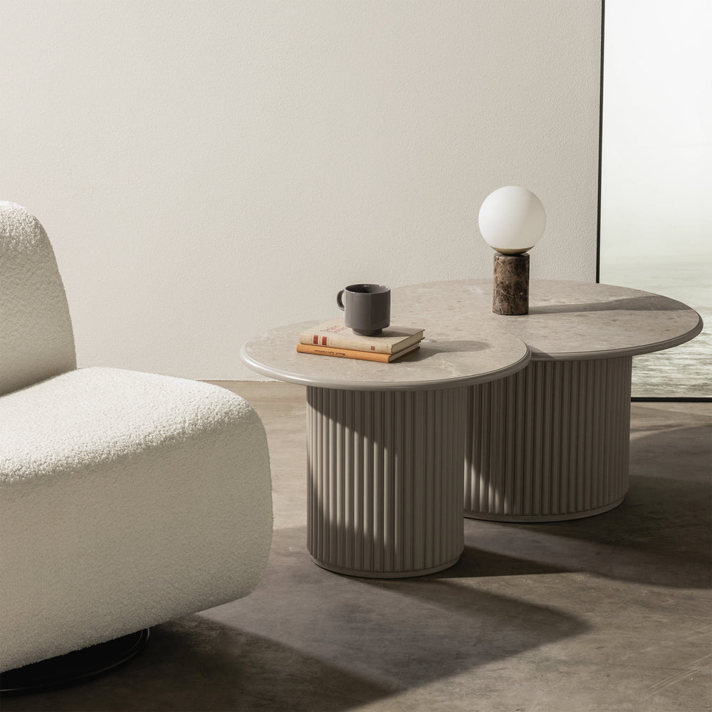Coffee table LEMON, lamellae, marble, grey, 60 cm