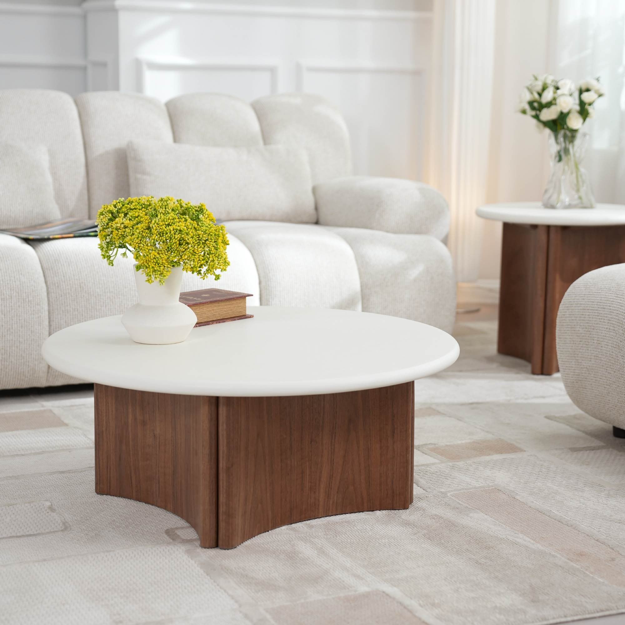 Coffee table MARINE, microfiber, cream/walnut