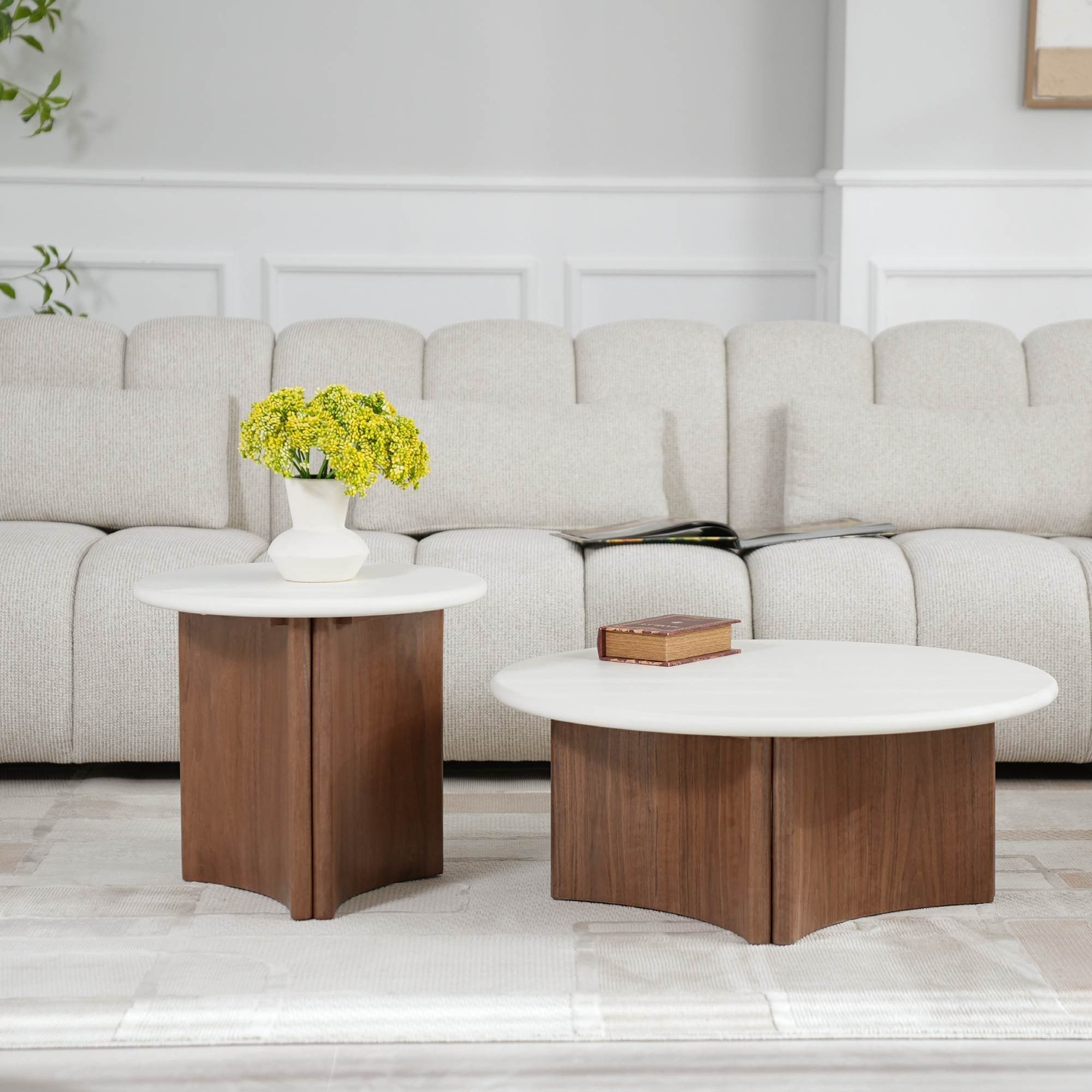 Coffee table MARINE, microfiber, cream/walnut
