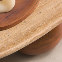 Kavos staliukas PERLA, mango/travertinas, tamsus riešutas