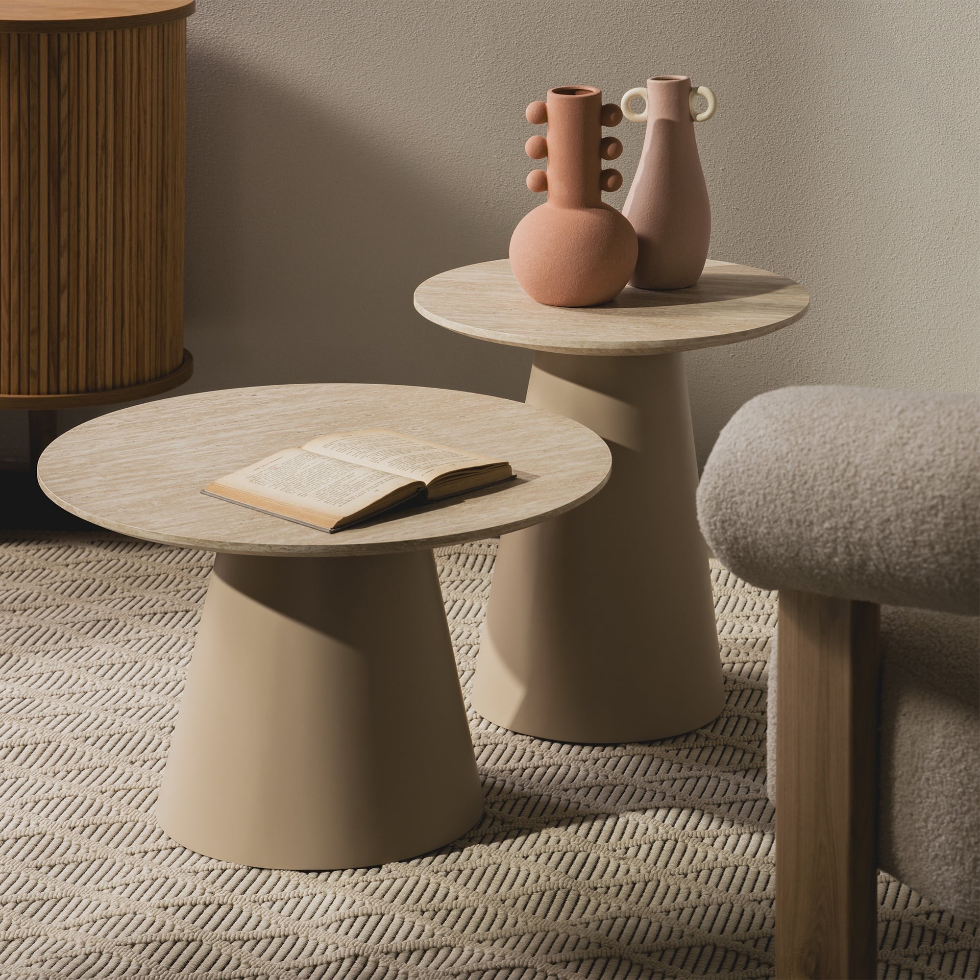 Coffee Table TERRAL I, Travertine Imitation, 45 cm