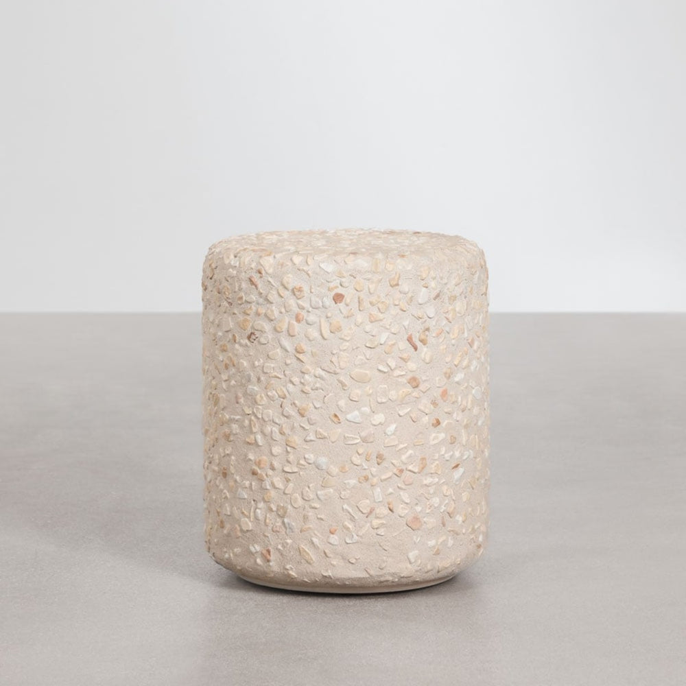 Round outdoor side table TERRAZZO, beige terrazzo