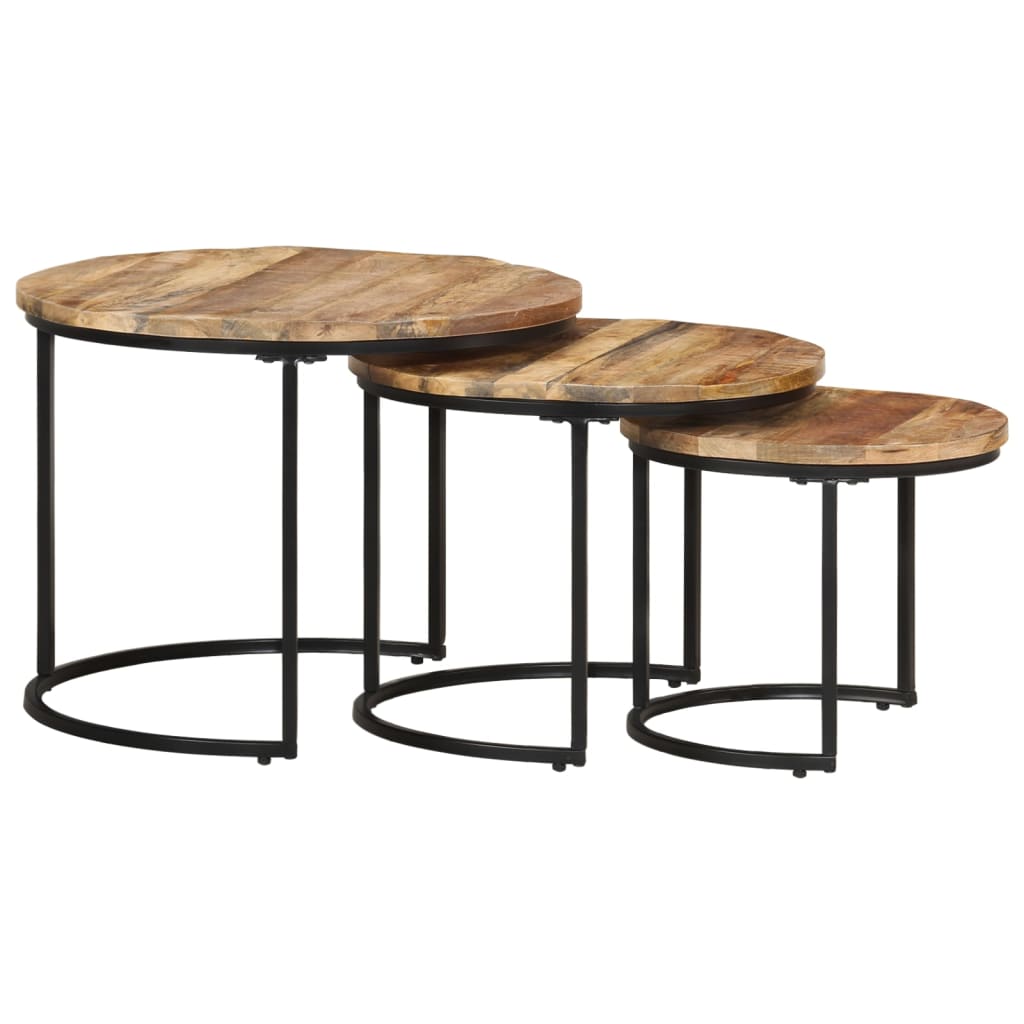 Sudedami staliukai, 3vnt., neapdorota mango mediena - Namų Idėja