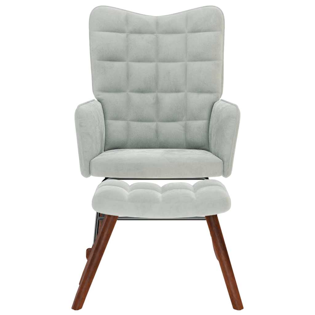 supama kėdė su taburete Light Grey Velvet - Namų Idėja