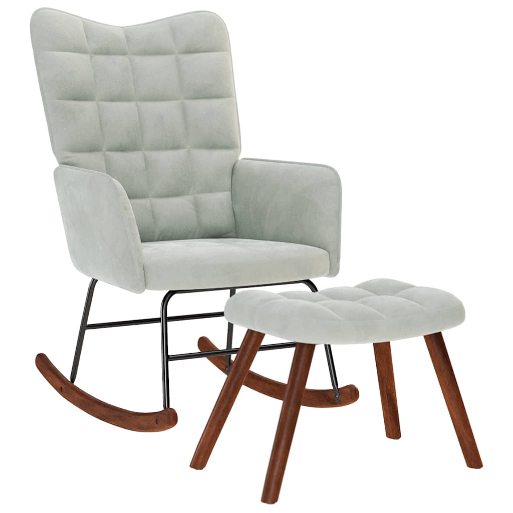supama kėdė su taburete Light Grey Velvet - Namų Idėja