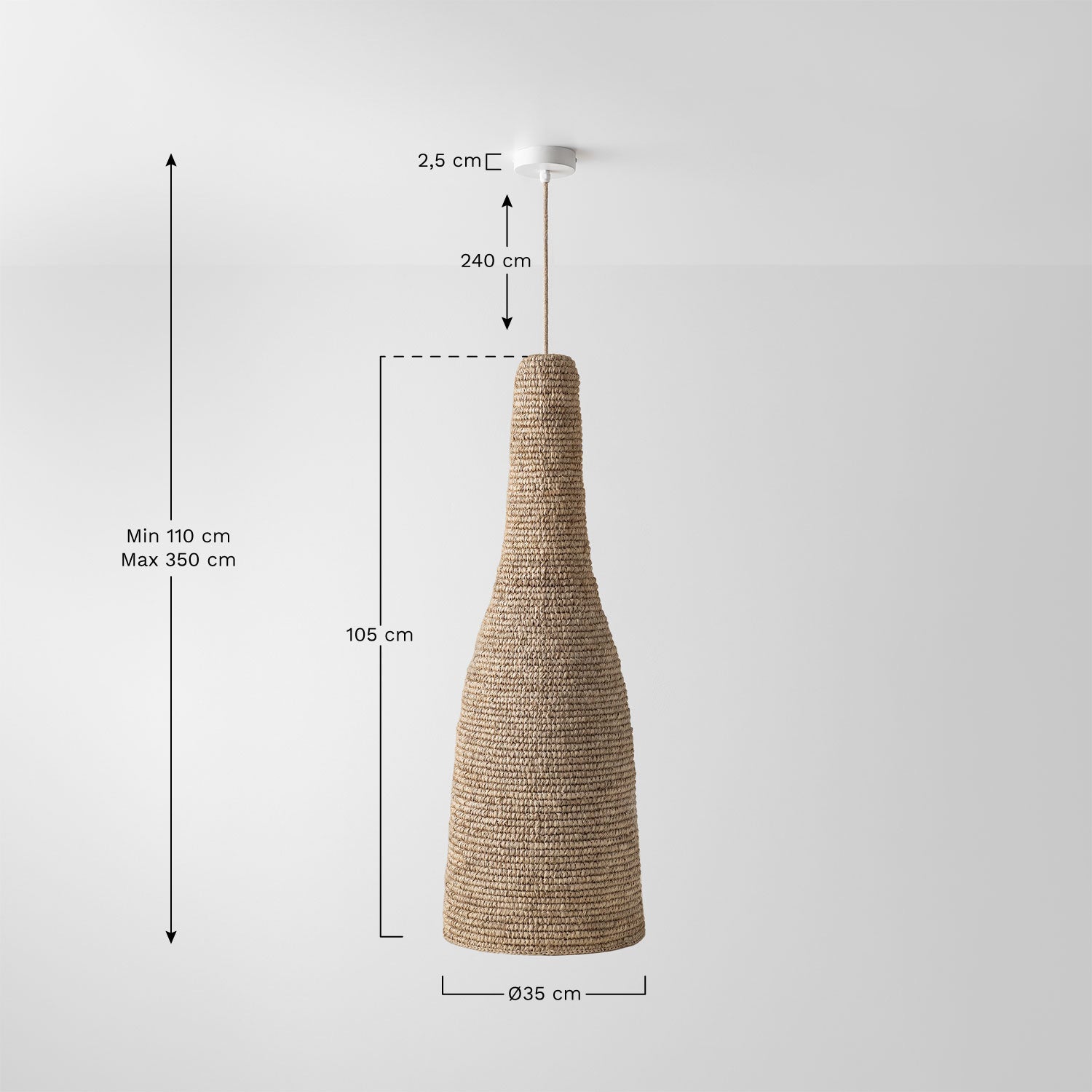 RATTAN lamp, natural and white, 105 cm