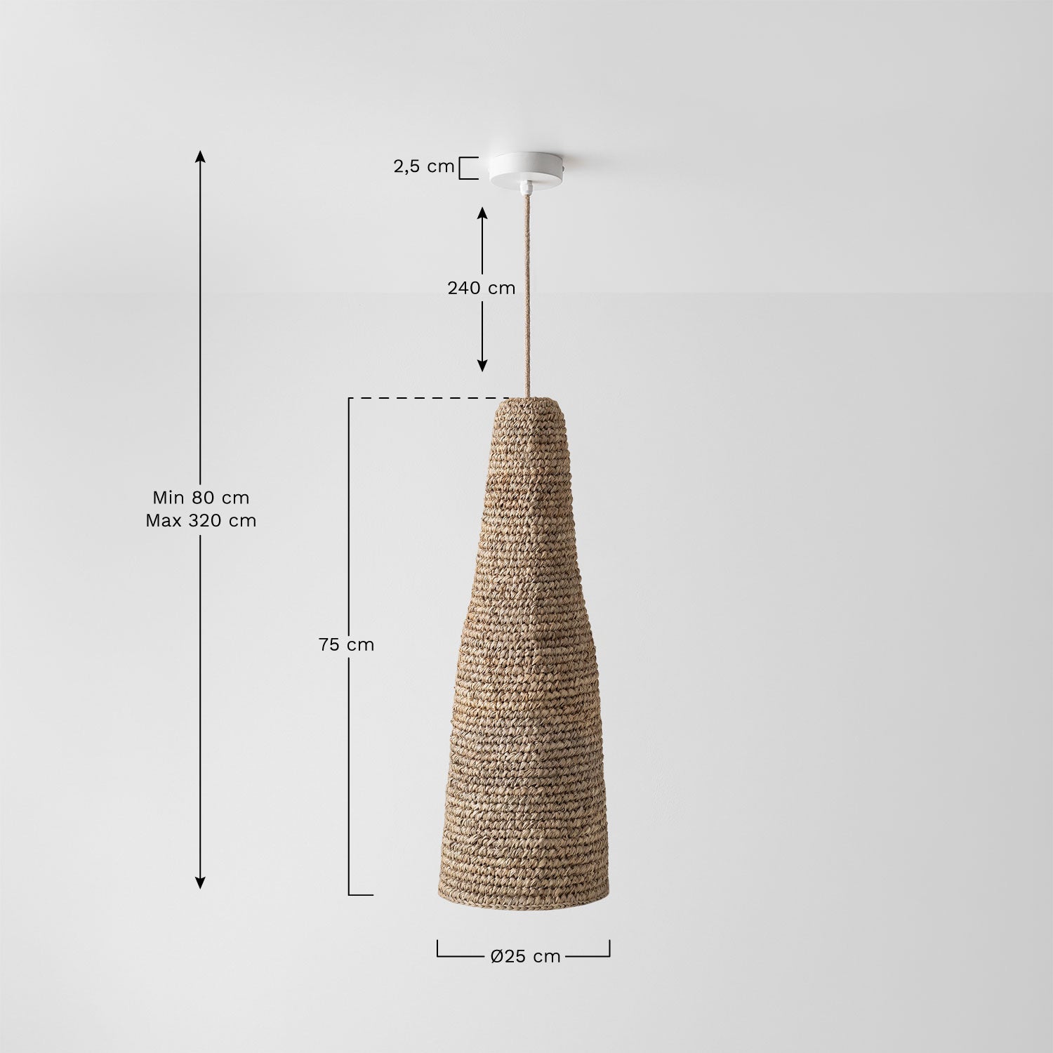 RATTAN pendant lamp, natural and white, 75 cm