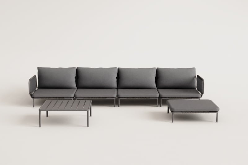 Kampinė sofa GRAFITO, keturių dalių rinkinys, grafito pilka