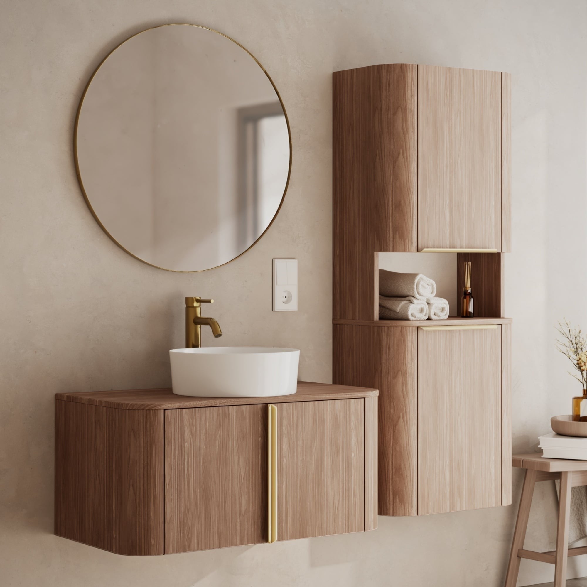 BLEUET Tall Bathroom Cabinet, Lincoln walnut
