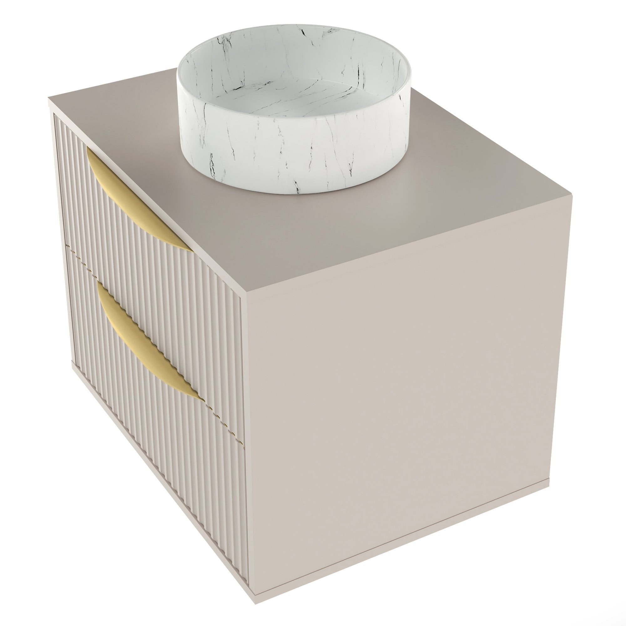 BERYL 2.0 bathroom cabinet, fluted, gold handles, cashmere, 60 cm