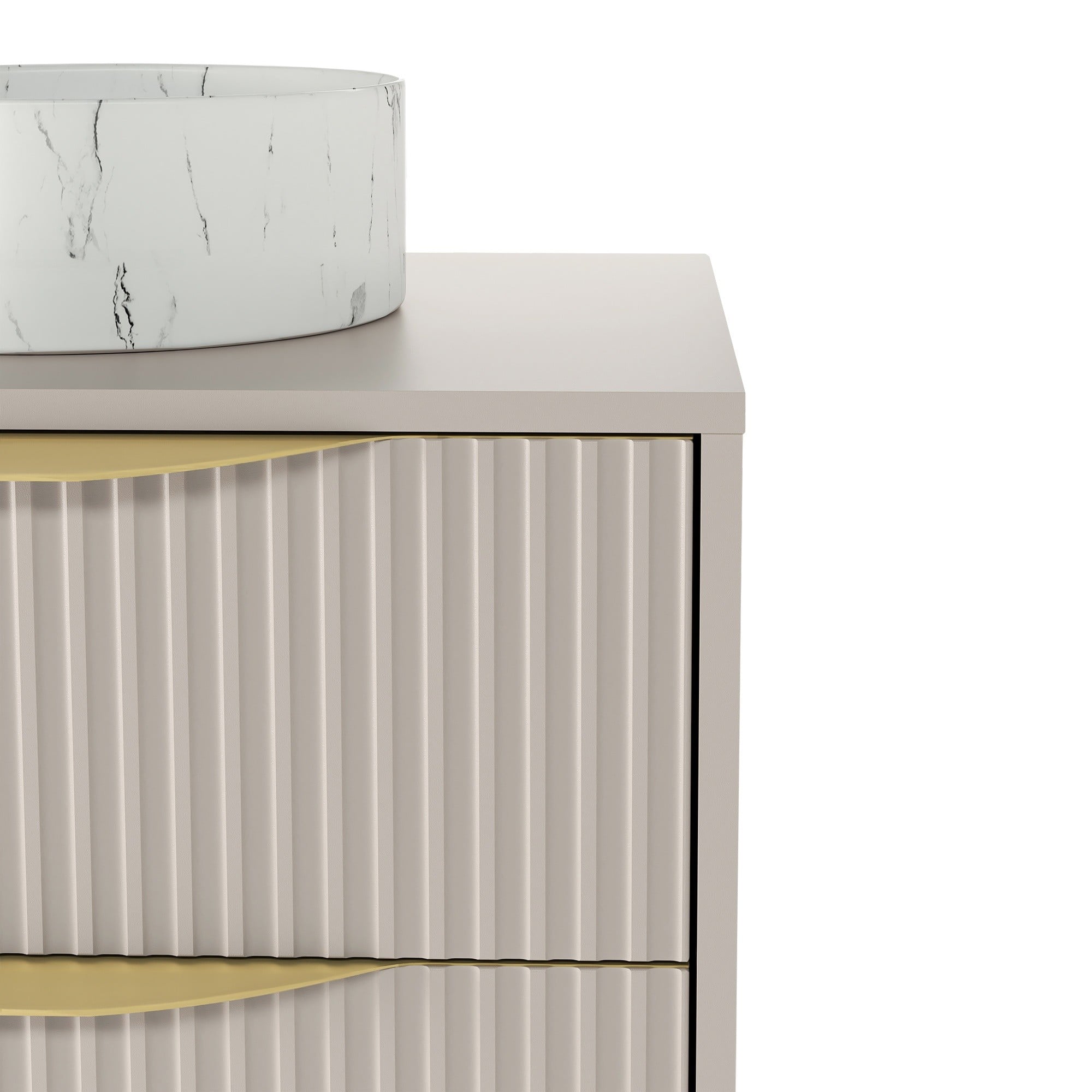 BERYL 2.0 bathroom cabinet, fluted, gold handles, cashmere, 60 cm