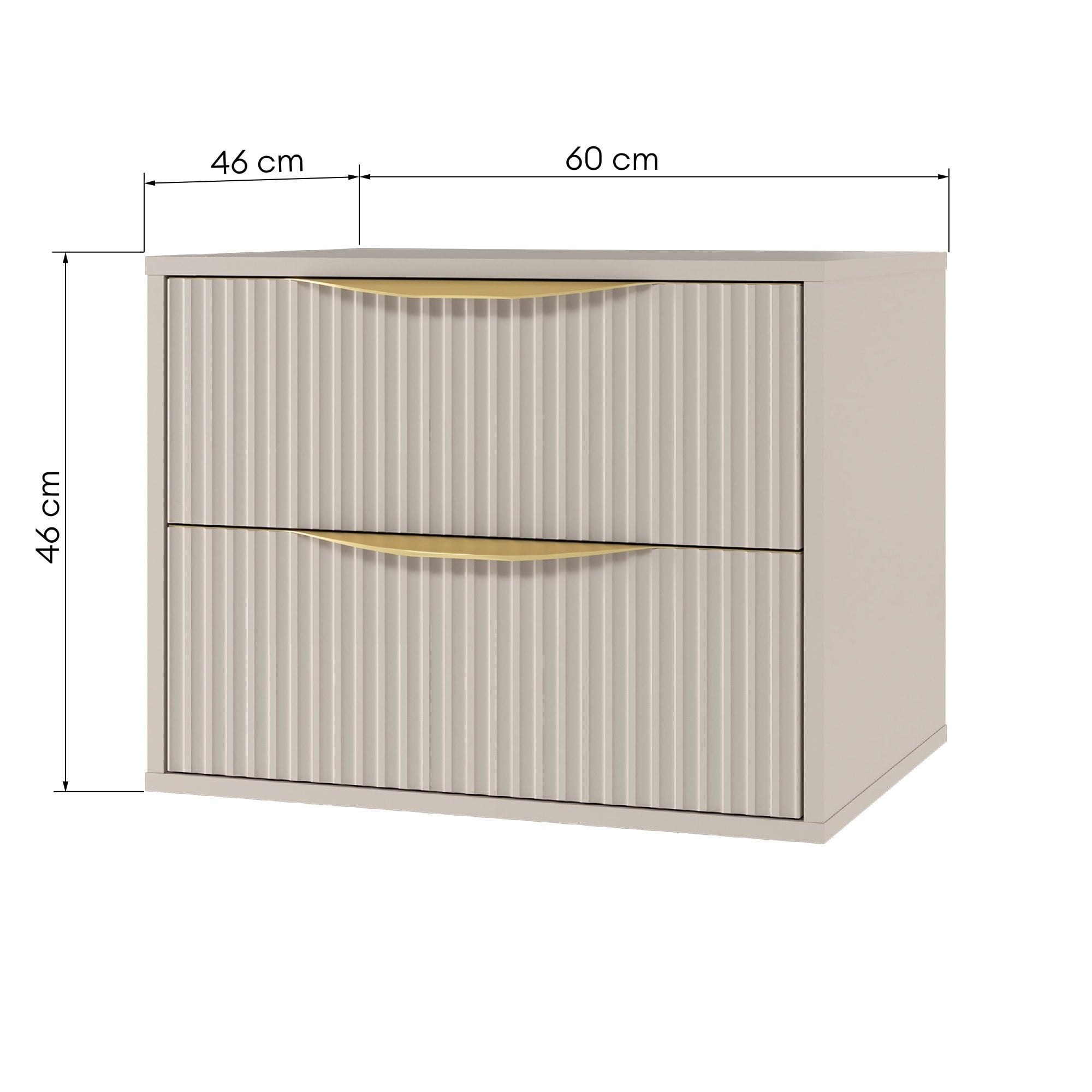 BERYL 2.0 bathroom cabinet, fluted, gold handles, cashmere, 60 cm