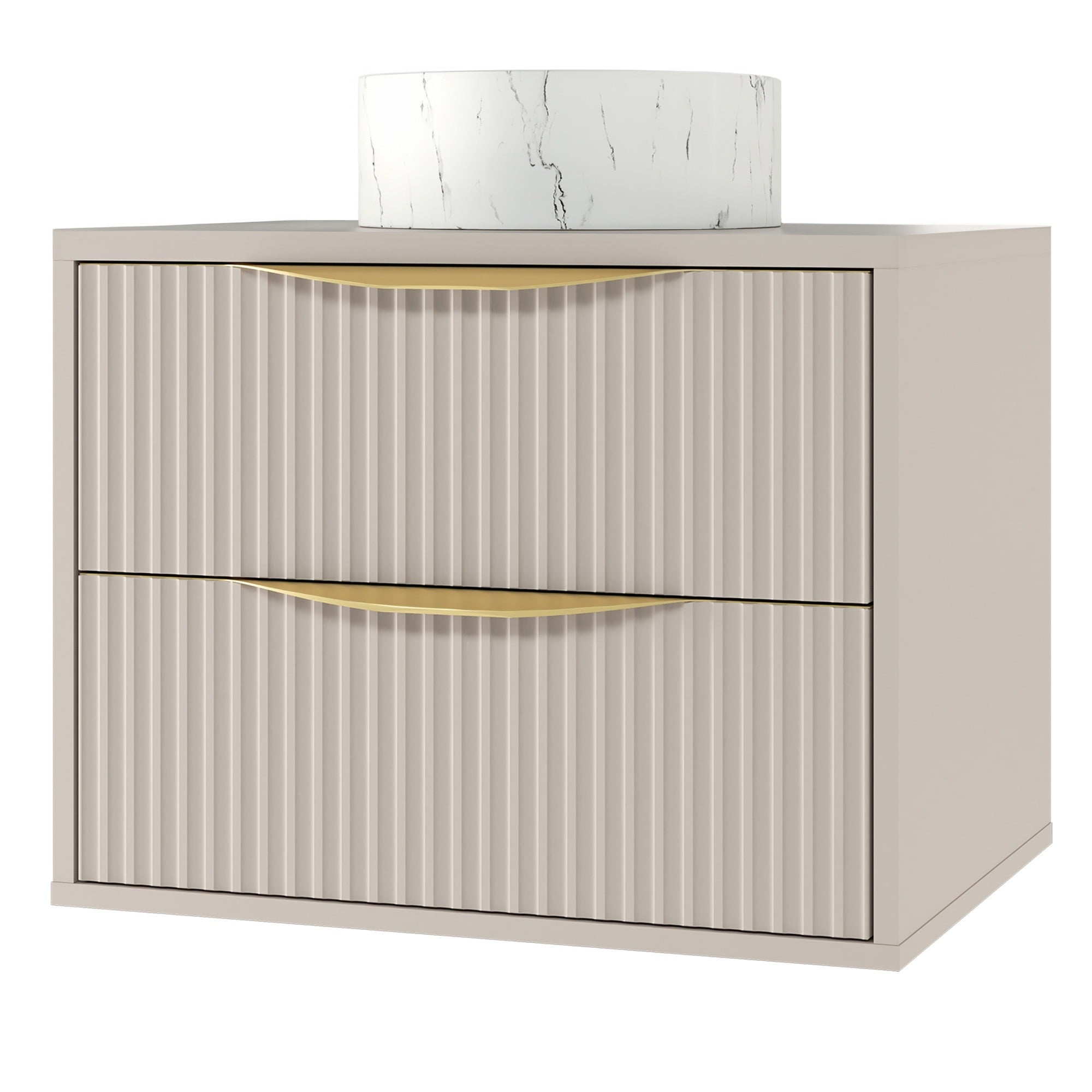 BERYL 2.0 bathroom cabinet, fluted, gold handles, cashmere, 60 cm