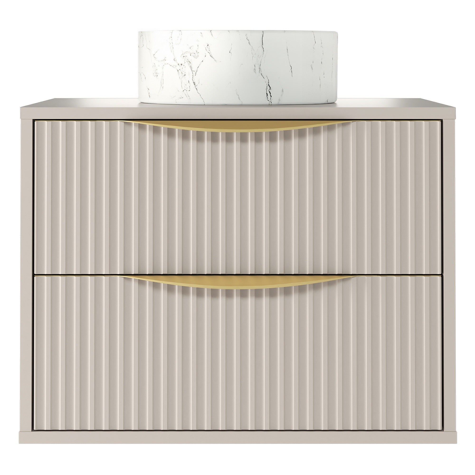 BERYL 2.0 bathroom cabinet, fluted, gold handles, cashmere, 60 cm