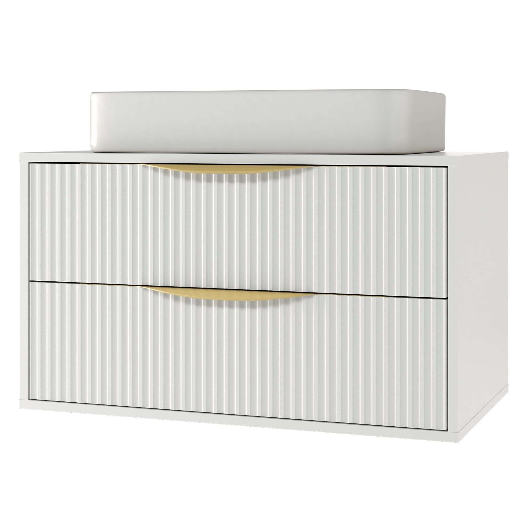 Bathroom cabinet BERYL 2.0, grooved, gold handles, white, 80 cm