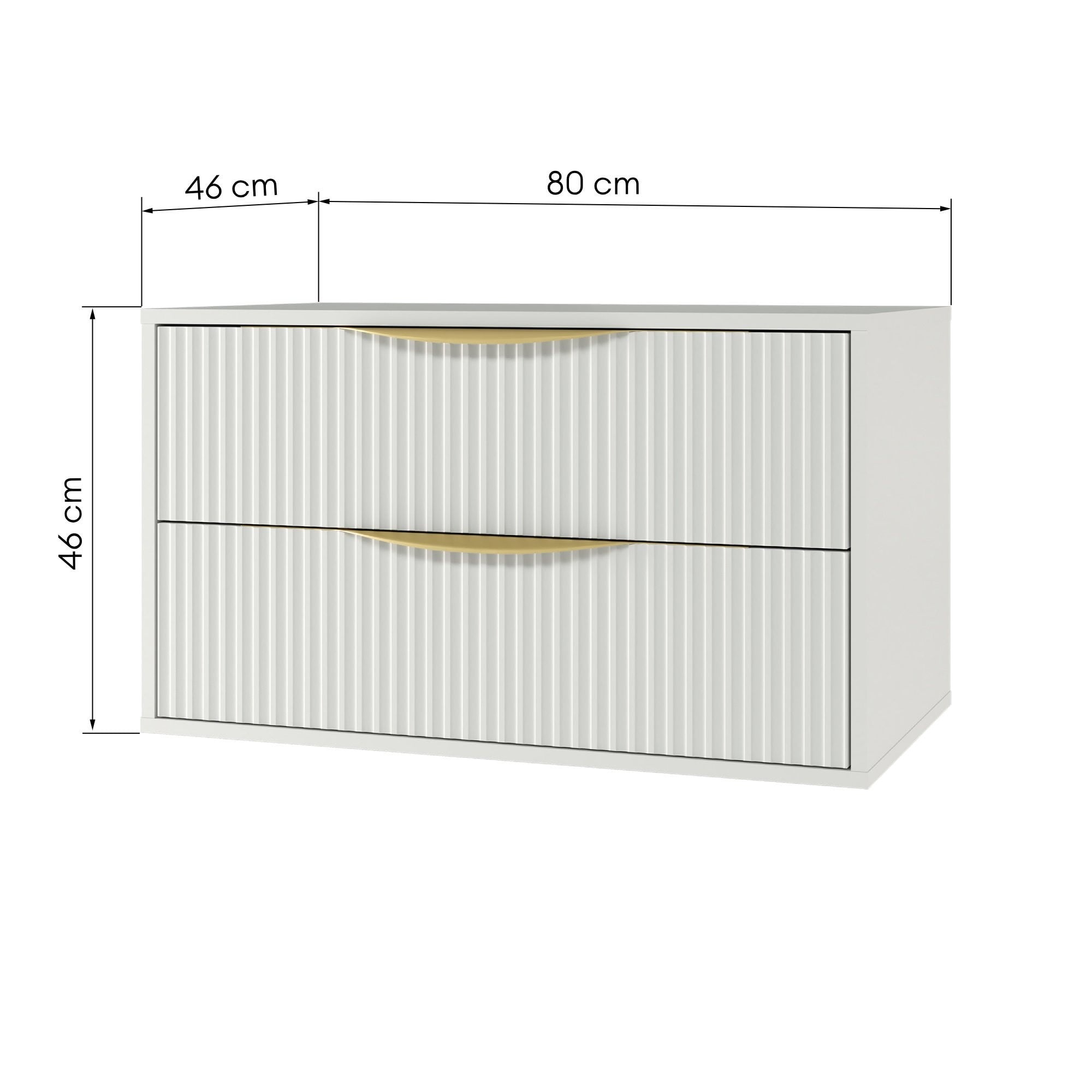 Bathroom cabinet BERYL 2.0, grooved, gold handles, white, 80 cm