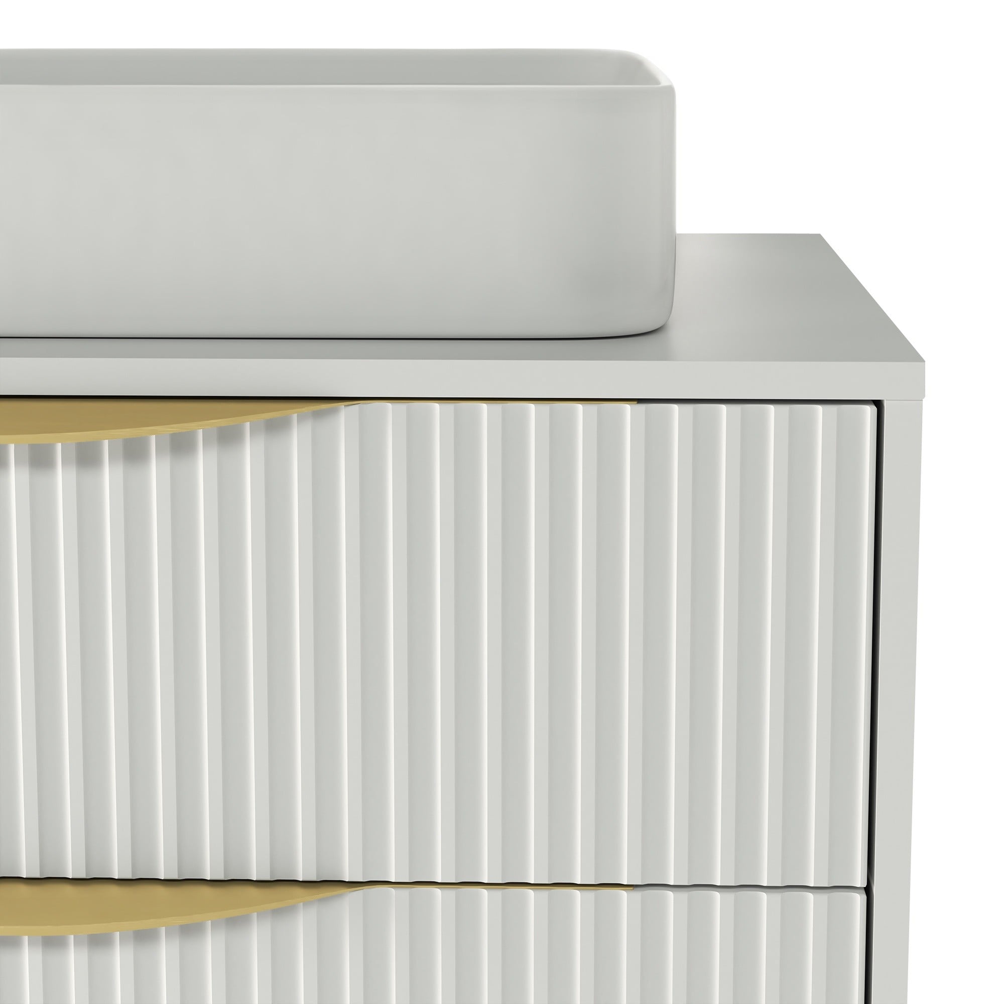 Bathroom cabinet BERYL 2.0, grooved, gold handles, white, 80 cm
