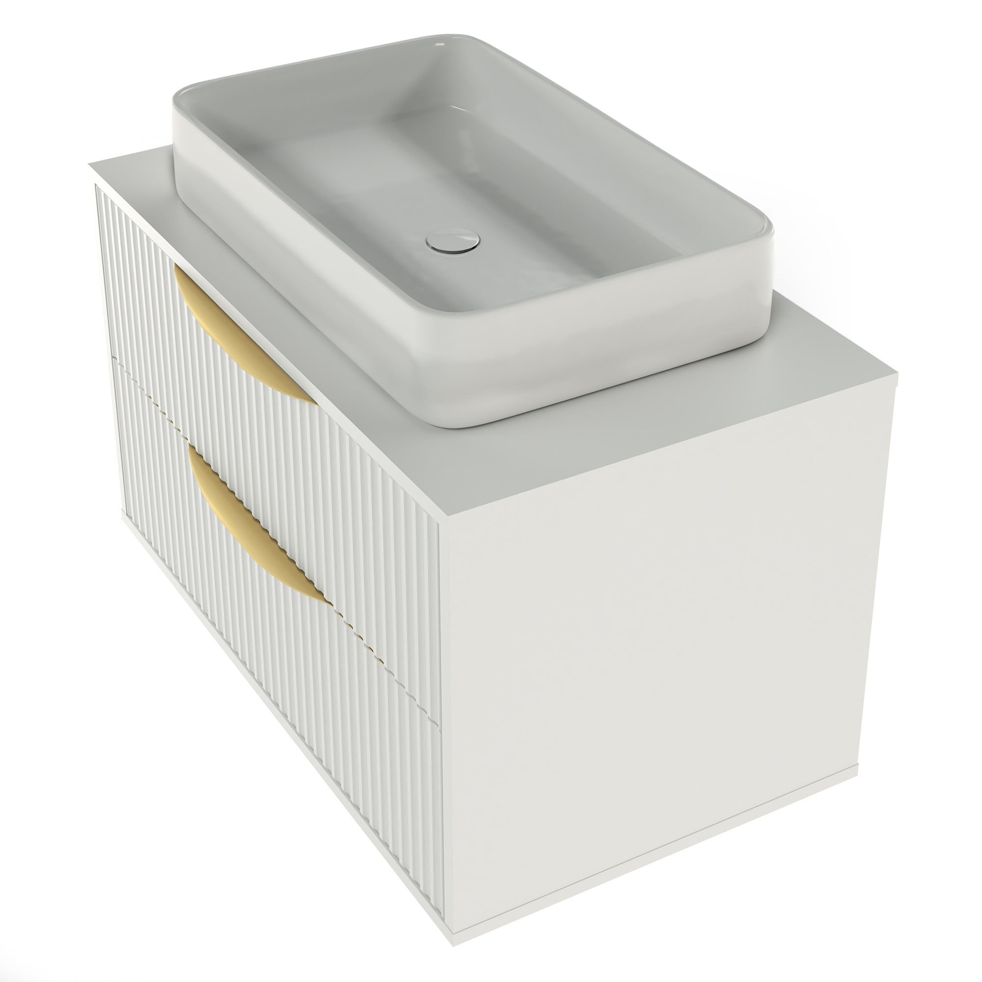 Bathroom cabinet BERYL 2.0, grooved, gold handles, white, 80 cm