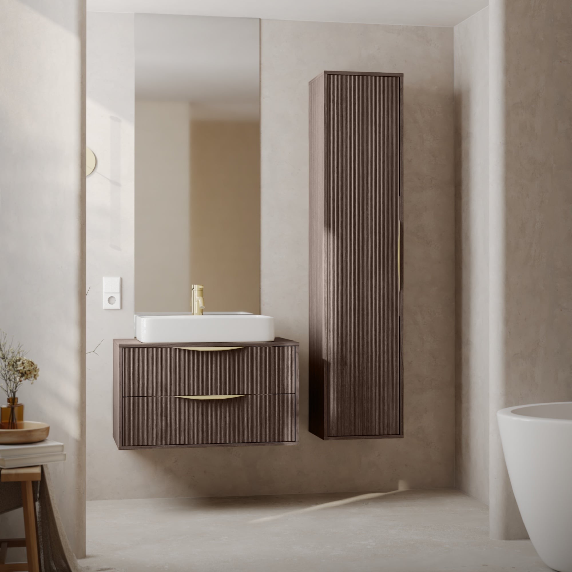 BERYL 2.0 bathroom cabinet, walnut villa, 80 cm