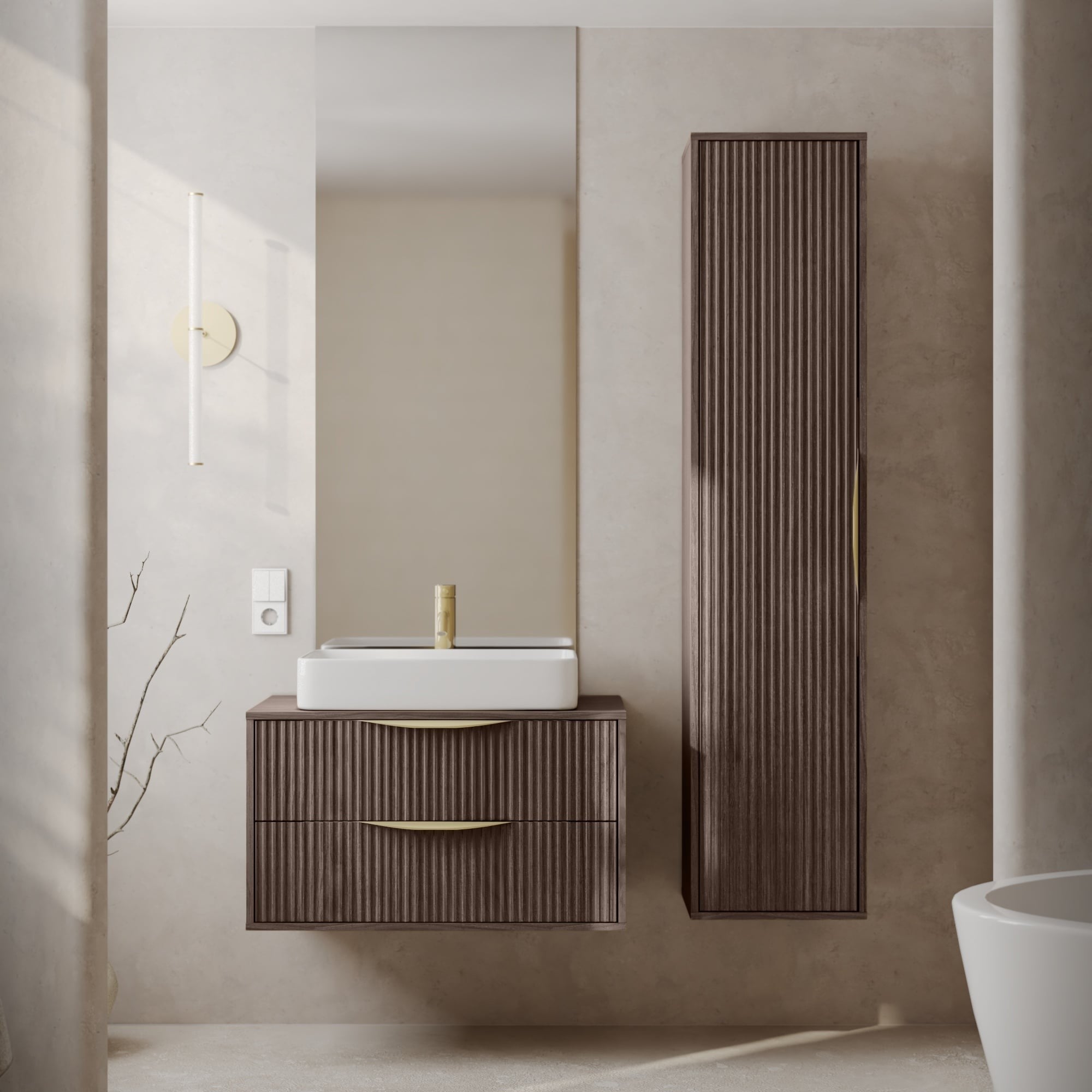 BERYL 2.0 bathroom cabinet, walnut villa, 80 cm