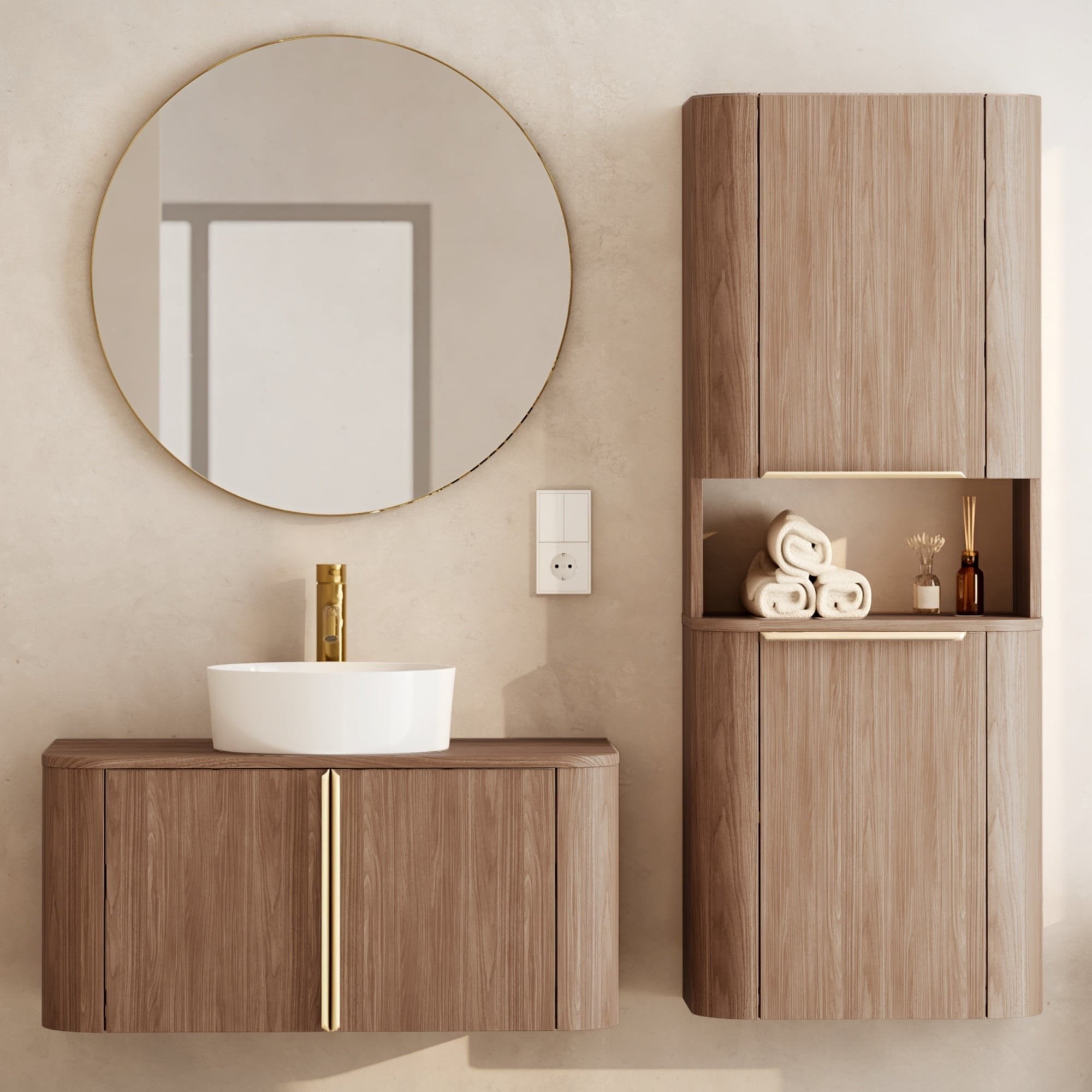 Bathroom cabinet BLEUET, Lincoln walnut, gold handles