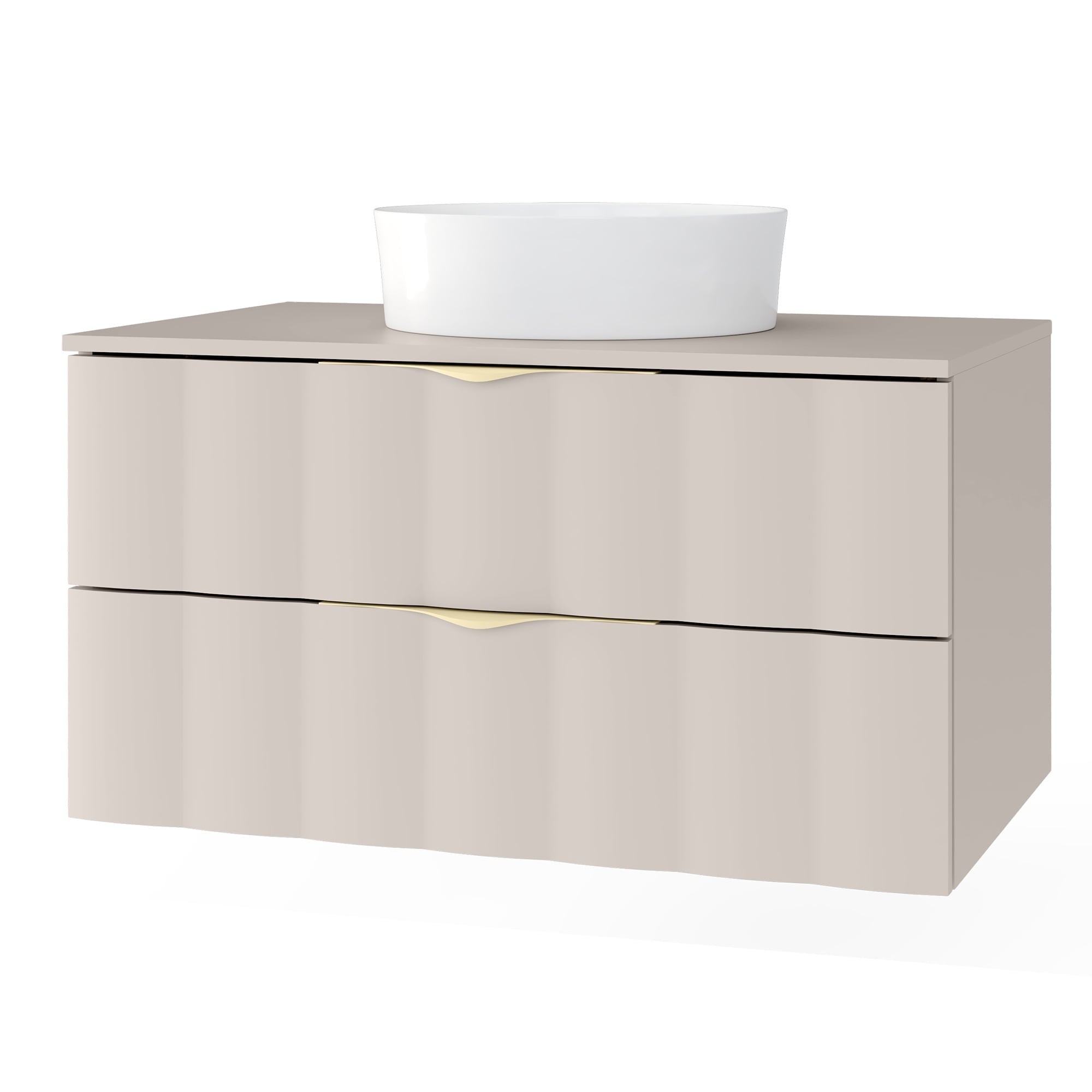 Bathroom cabinet PAGODE, wavy front, cashmere